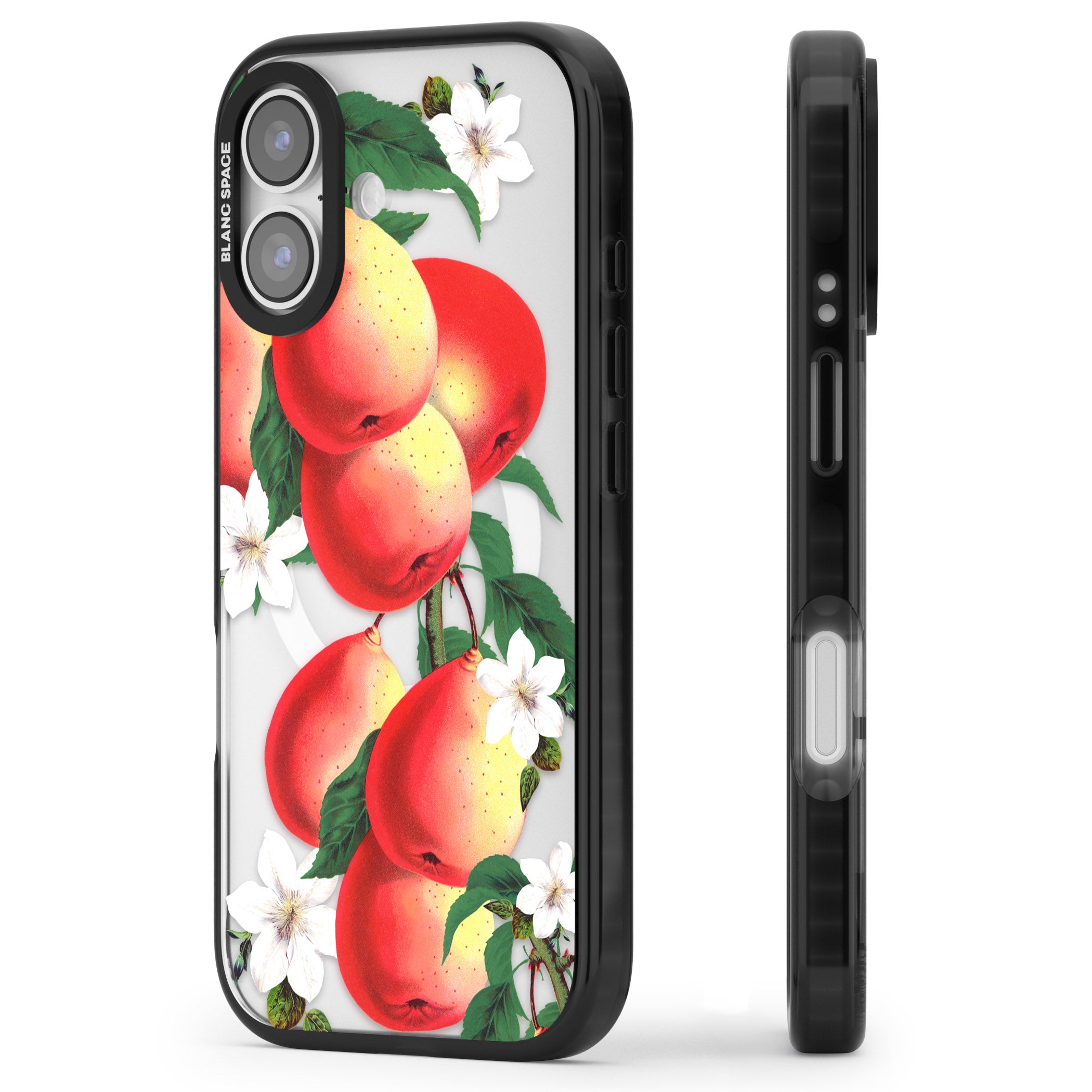 Vintage Painted Peaches iPhone 17 Impact Pro Black Phone Case Side Profile