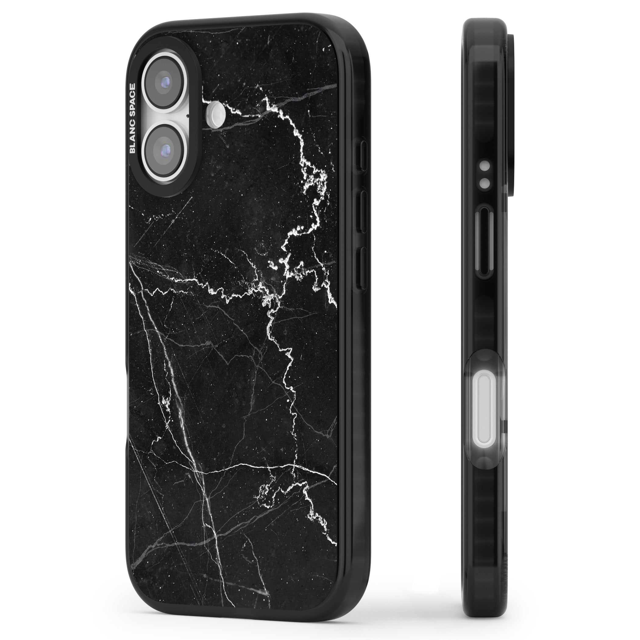 Bold Black Marble With White Texture iPhone 17 Impact Black Phone Case Side Profile