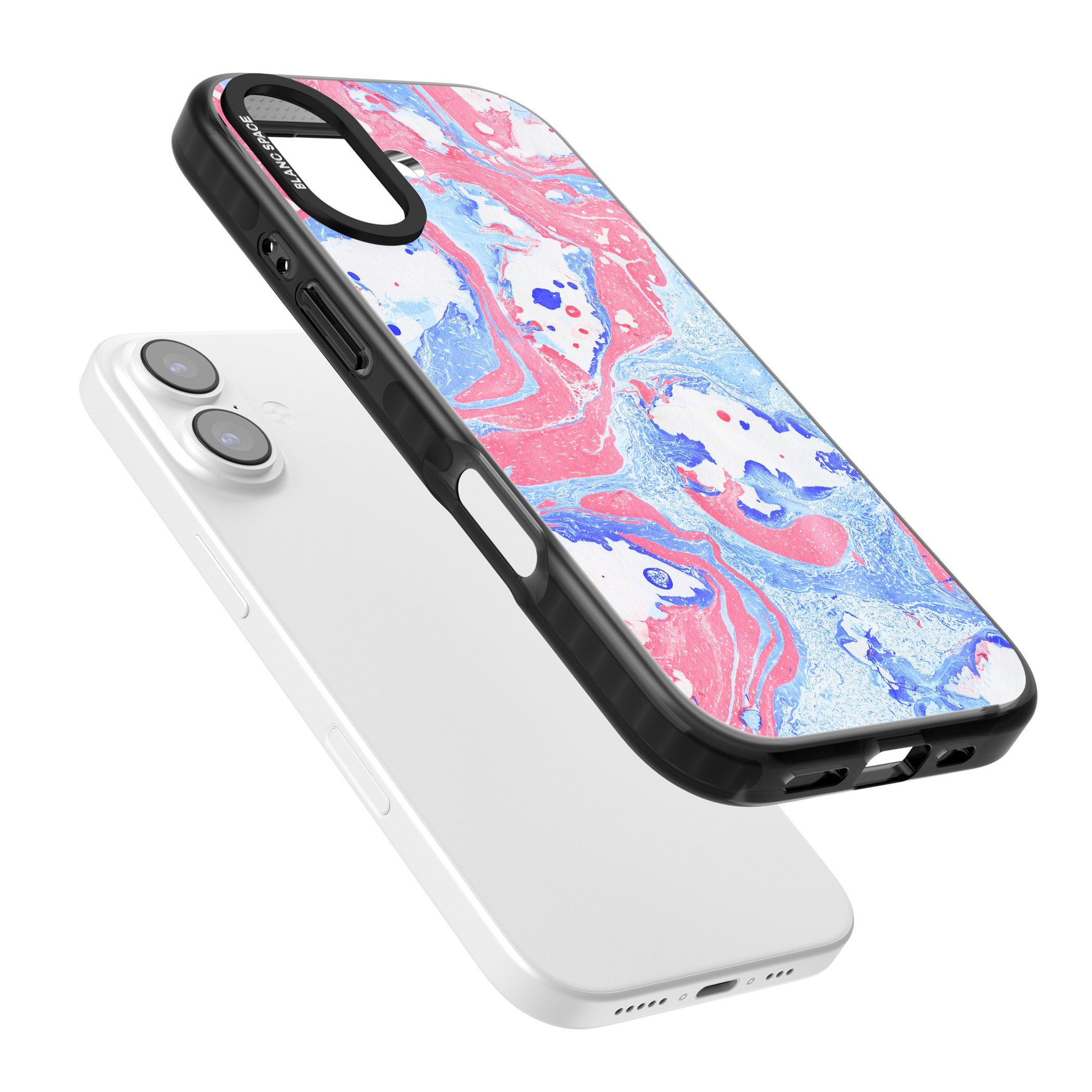 Pink, Blue & White Marbled Paper Pattern iPhone 17 Impact Black Phone Case Colours