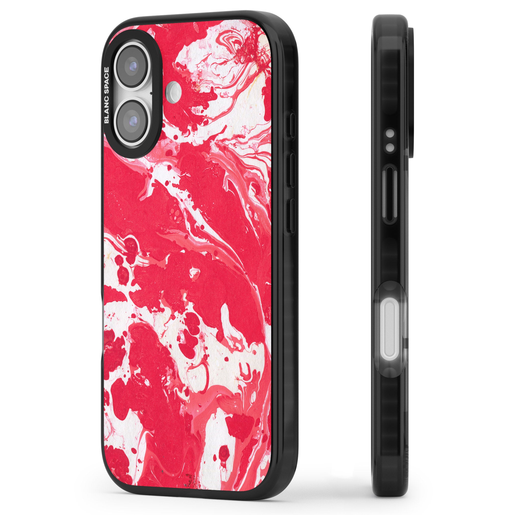Red & White Marbled iPhone 17 Impact Black Phone Case Side Profile