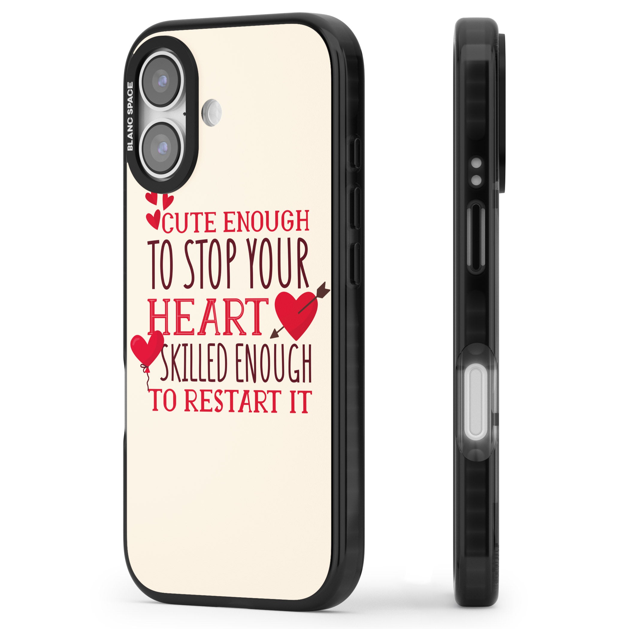 Cute Enough To Stop Your Heart iPhone 17 Impact Black Phone Case Side Profile