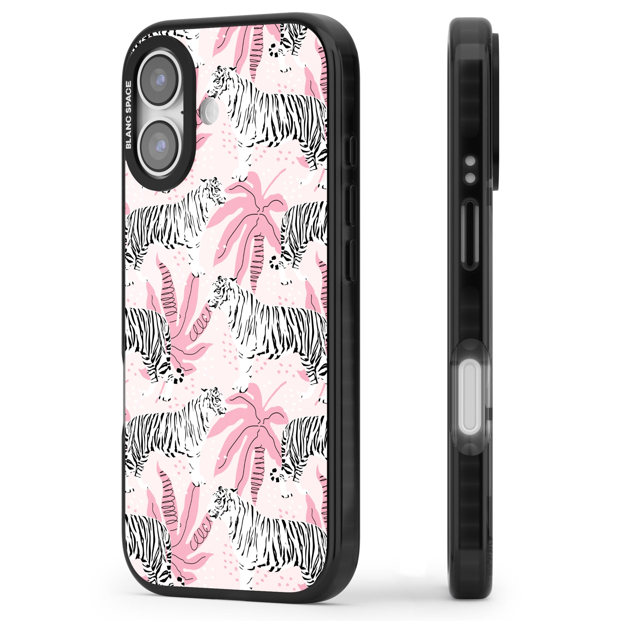 Pink Tiger Palm iPhone 17 Impact Black Phone Case Side Profile