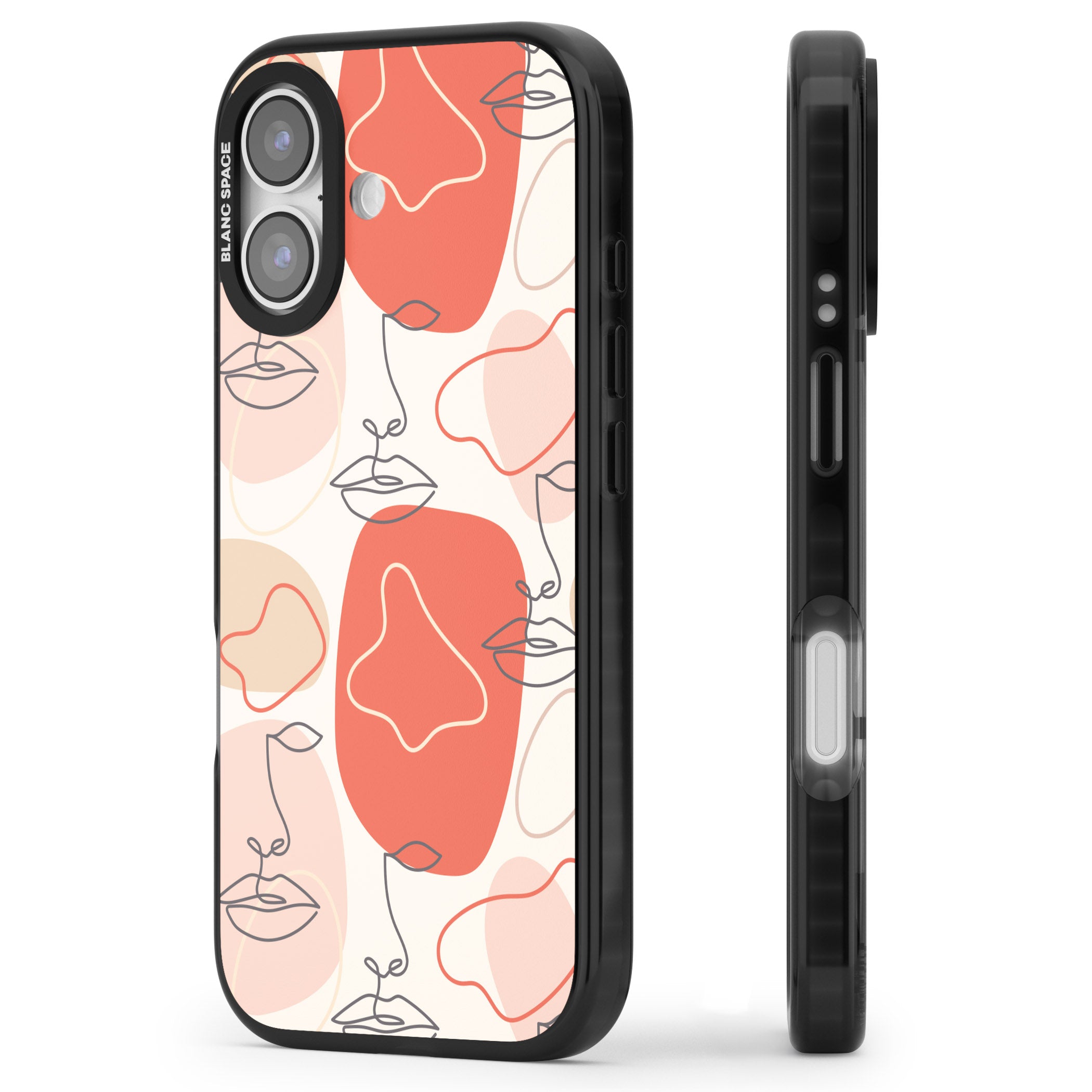 Abstract Face Line Art iPhone 17 Impact Black Phone Case Side Profile