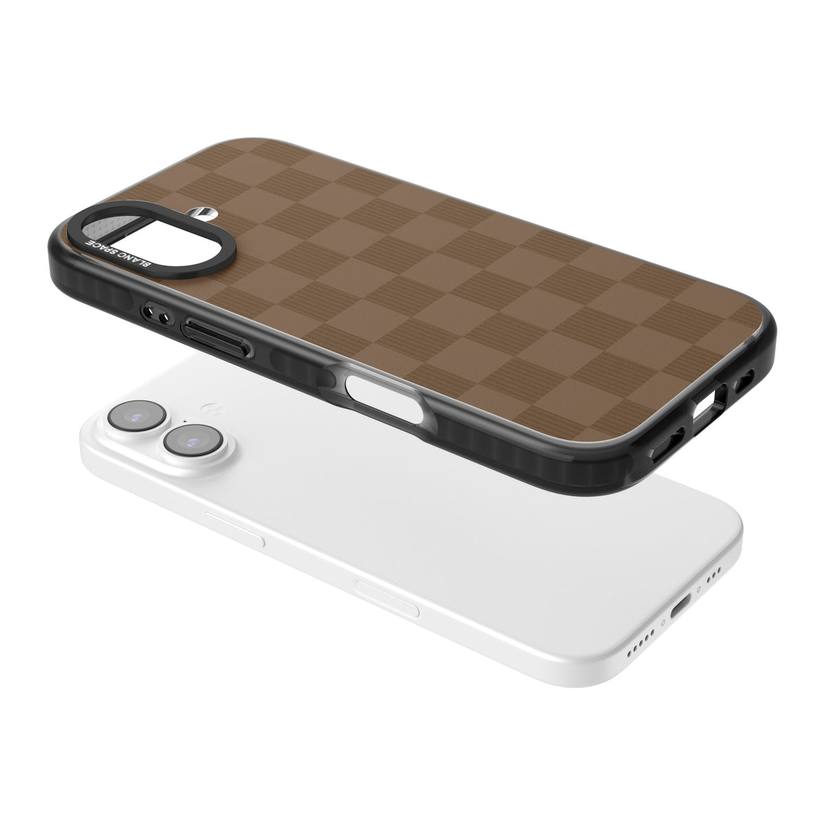 Chocolate Checkered iPhone 16 / iPhone 16 Plus / iPhone 17 Impact Black Phone Case angled