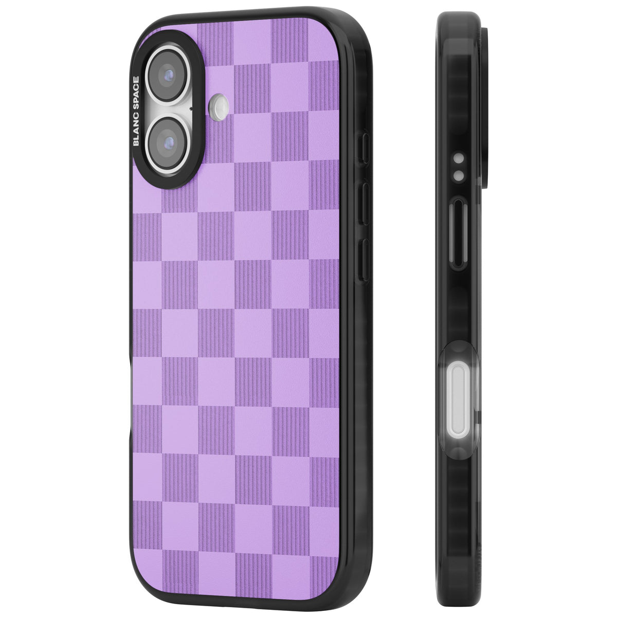 Lilac Checkered iPhone 16 / iPhone 16 Plus / iPhone 17 Impact Black Phone Case side