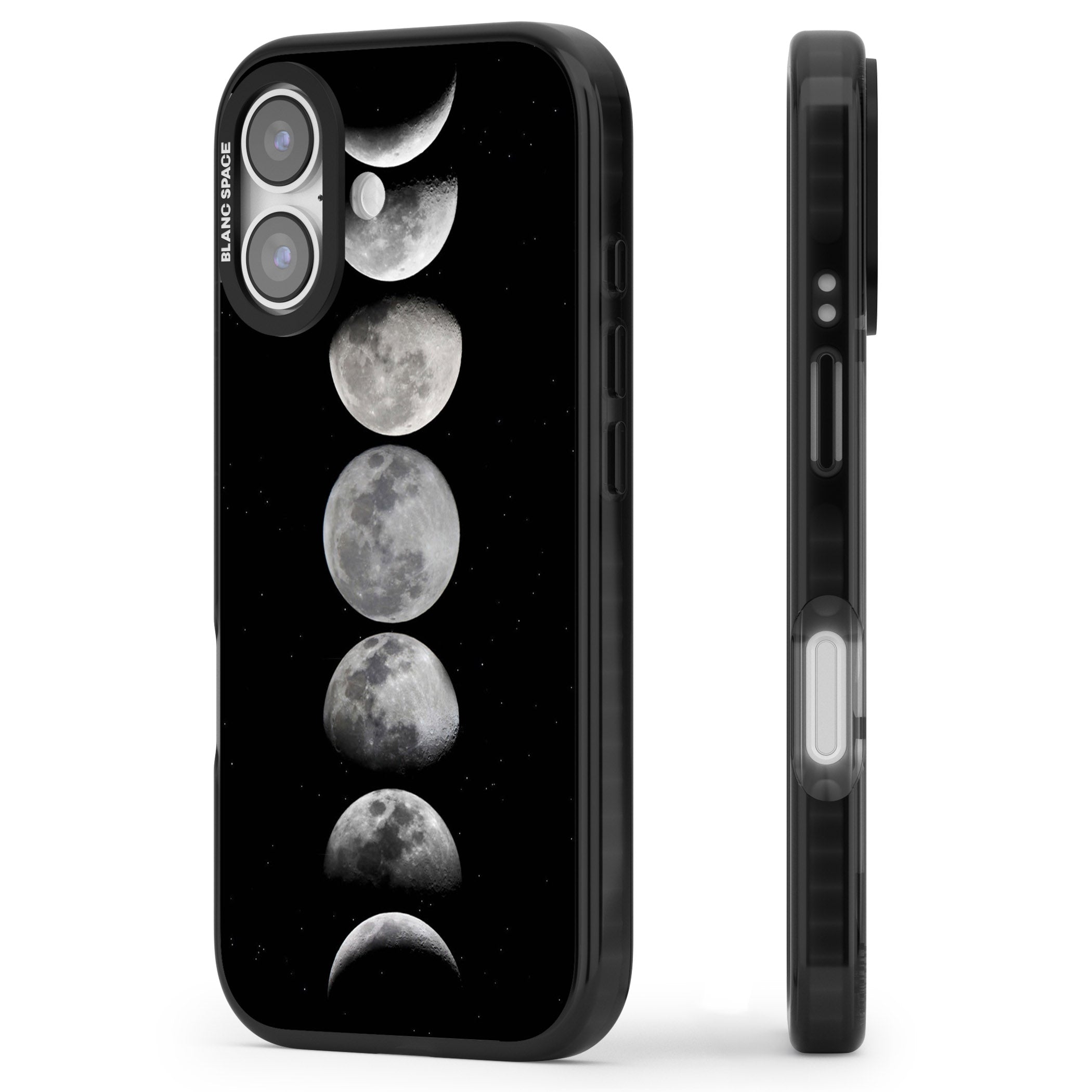 Phases Of The Moon iPhone 17 Impact Black Phone Case Side Profile