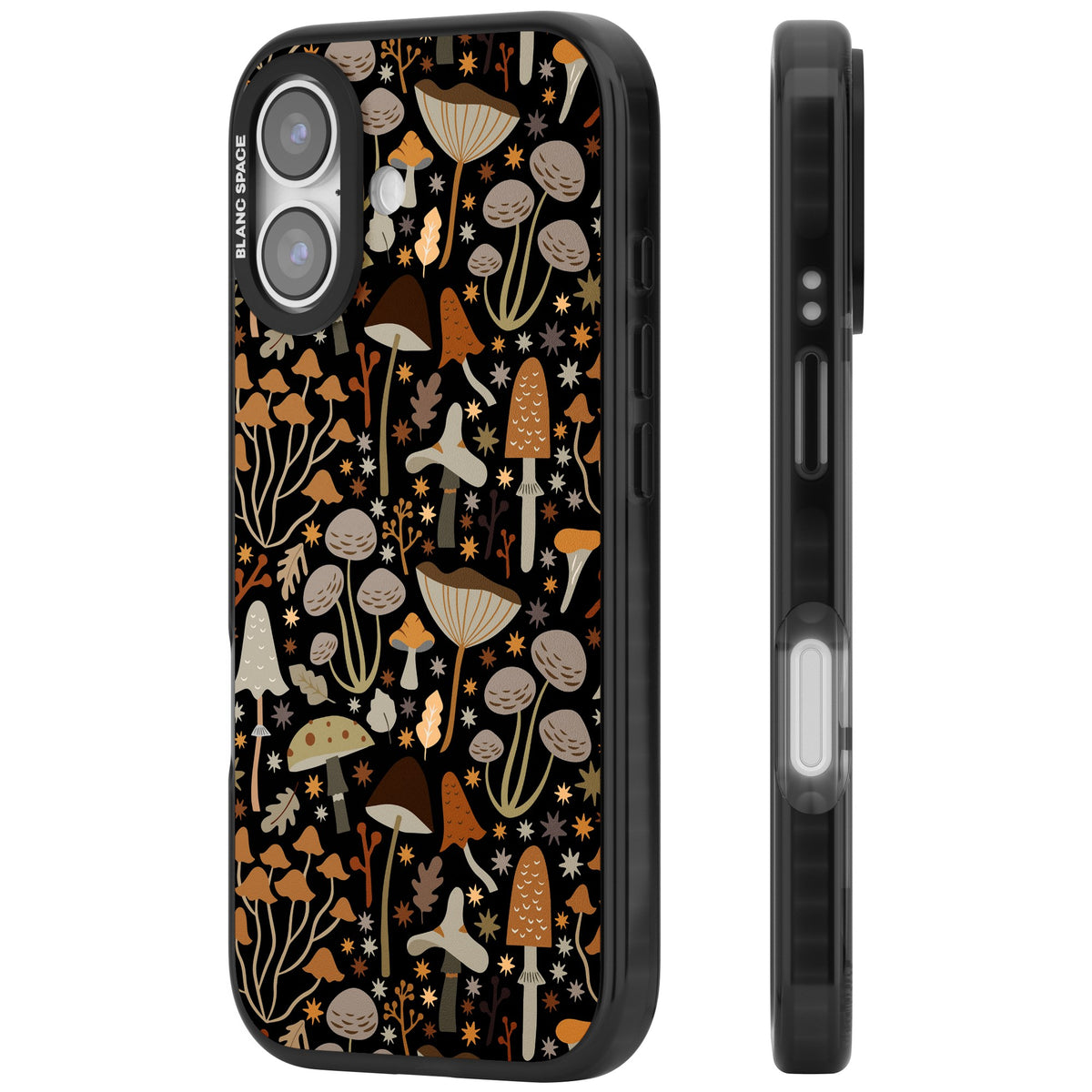 Mushroom Grove iPhone 16 / iPhone 16 Plus / iPhone 17 Impact Black Phone Case side