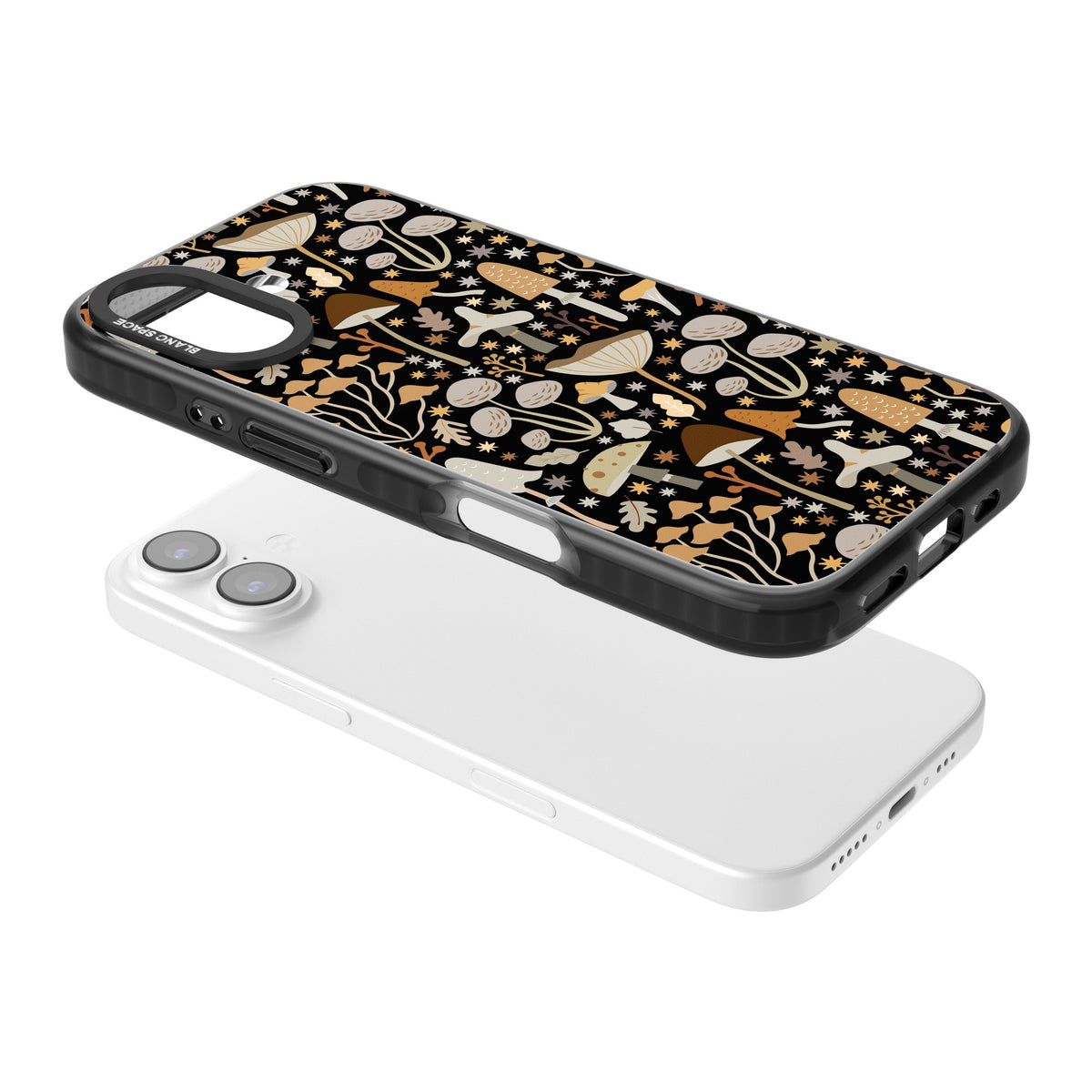 Mushroom Grove iPhone 16 / iPhone 16 Plus / iPhone 17 Impact Black Phone Case angled