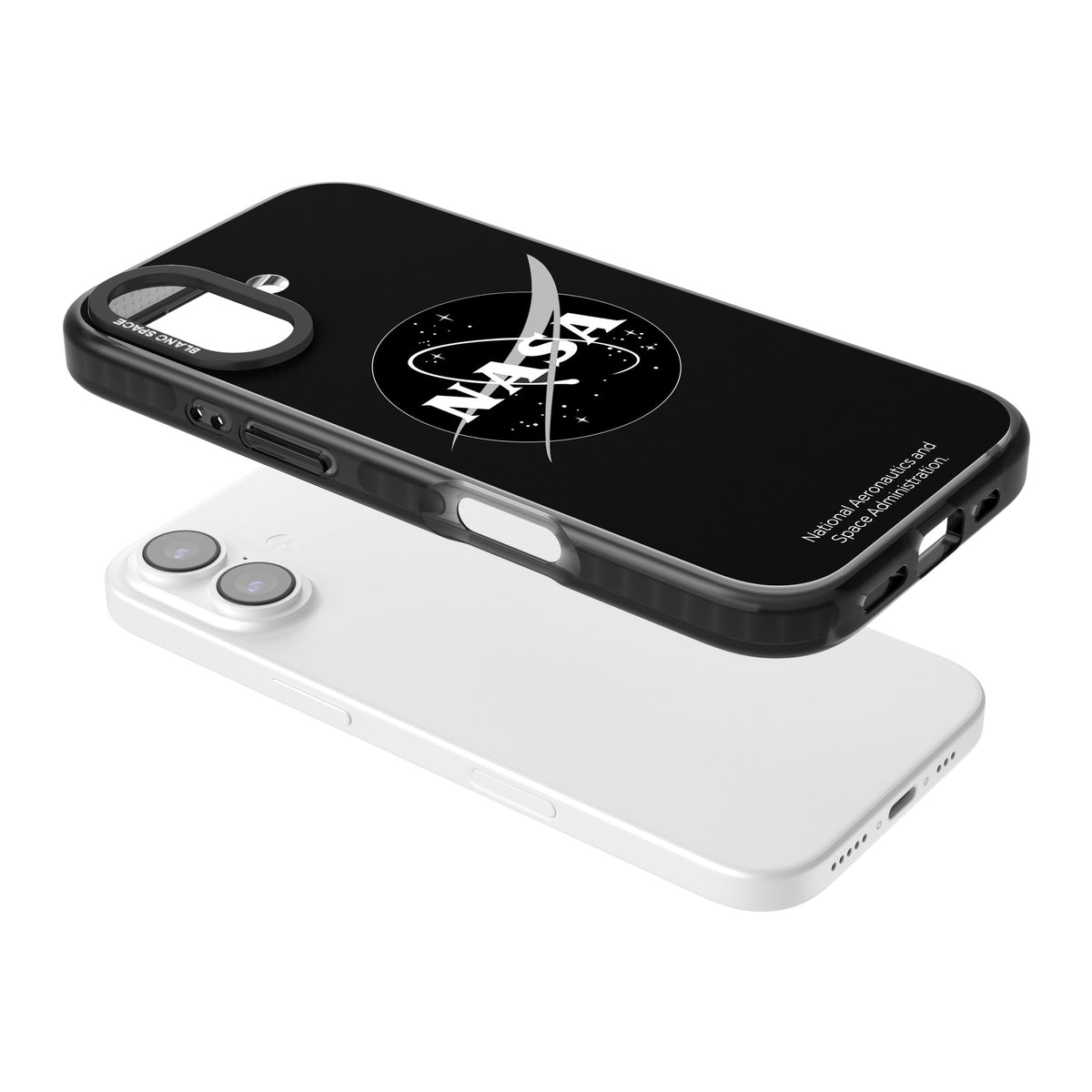 Dark Nasa Meatball iPhone 16 / iPhone 16 Plus / iPhone 17 Impact Black Phone Case angled