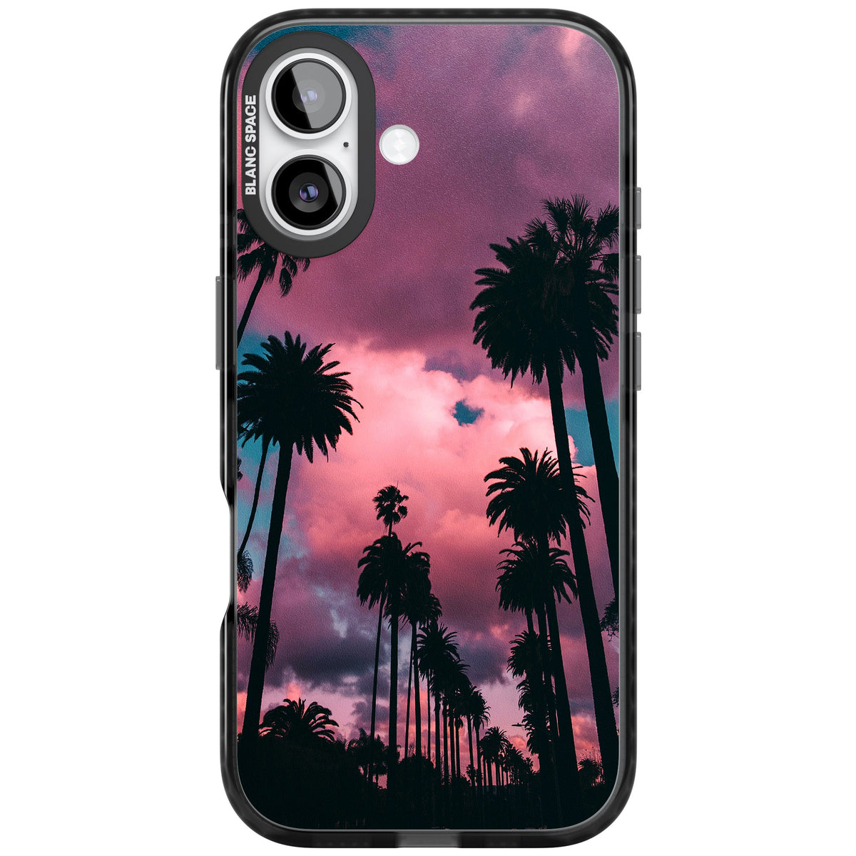 Sunset Palms iPhone 16 / iPhone 16 Plus / iPhone 17 Impact Black Phone Case front