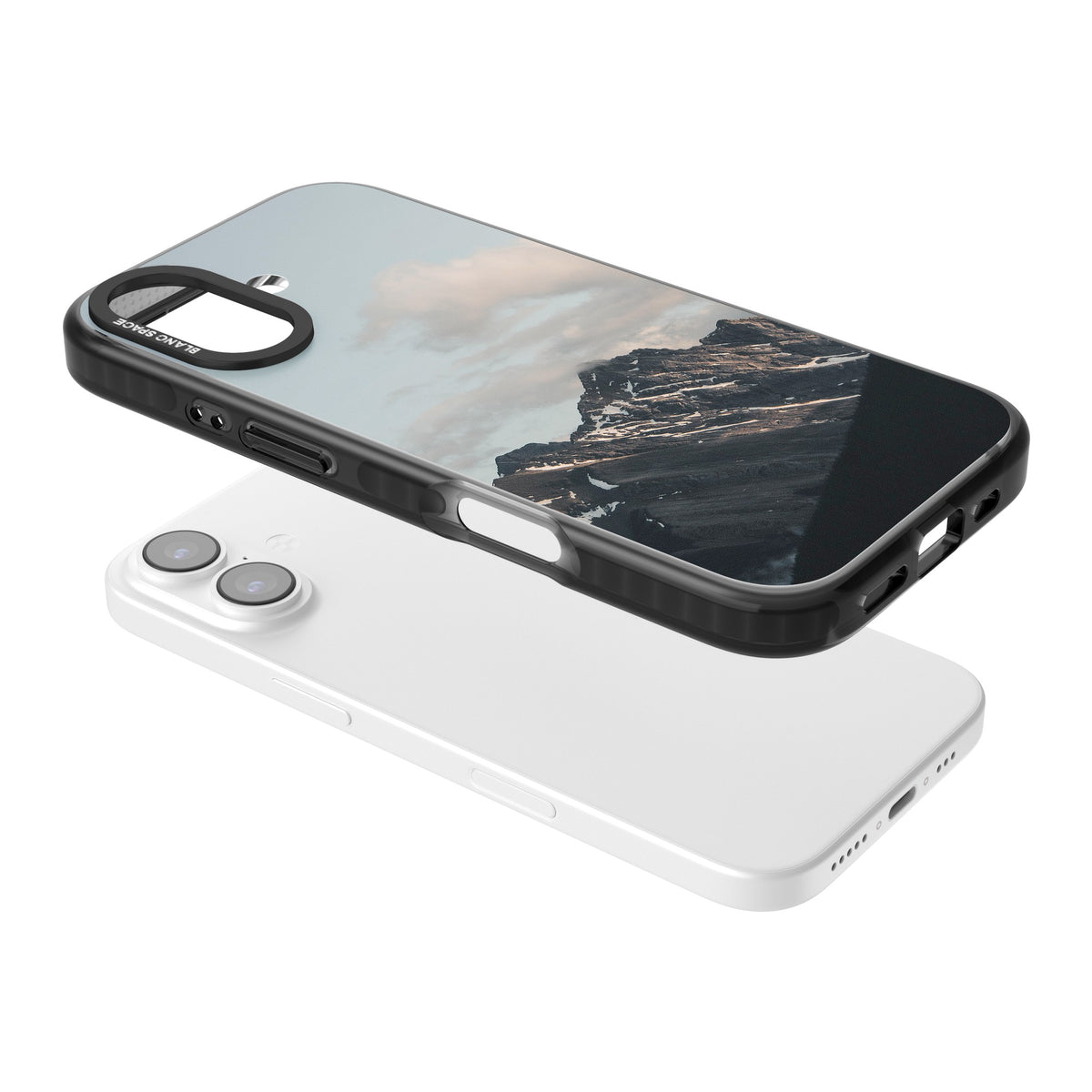 Twilight Mountain iPhone 16 / iPhone 16 Plus / iPhone 17 Impact Black Phone Case angled