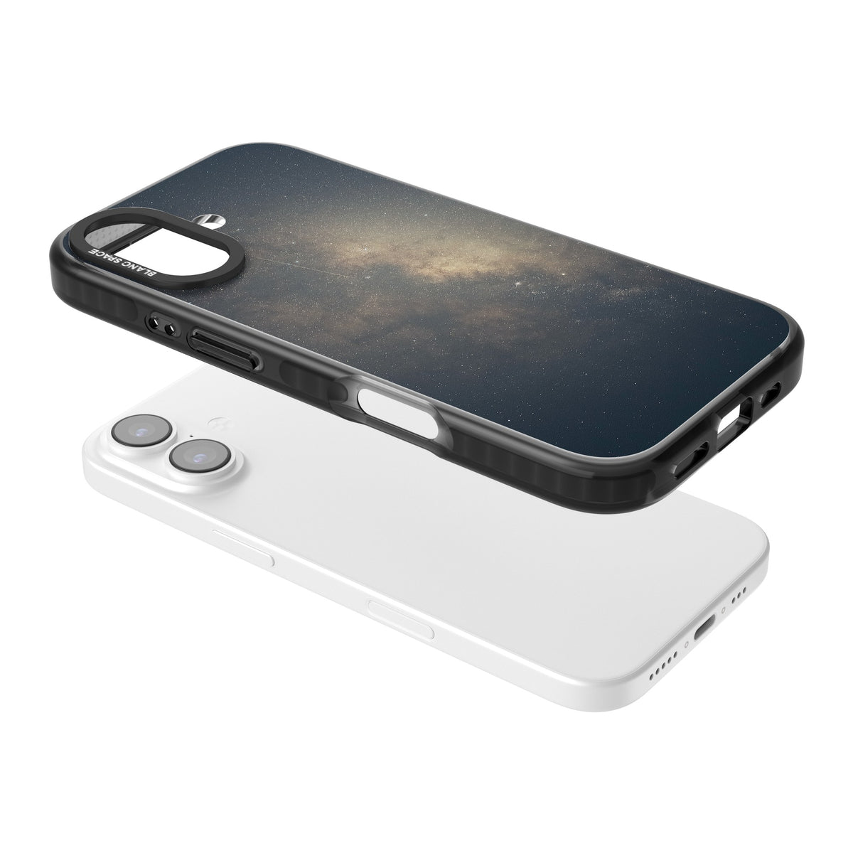 Cosmic Night Sky iPhone 16 / iPhone 16 Plus / iPhone 17 Impact Black Phone Case angled