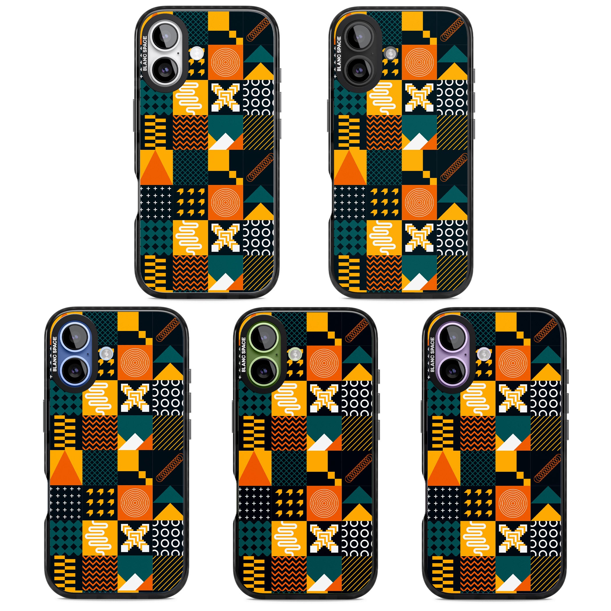 Funky Geometric Patterns: Orange & Dark Green iPhone 17 Impact Black Phone Case APT Impact Protection