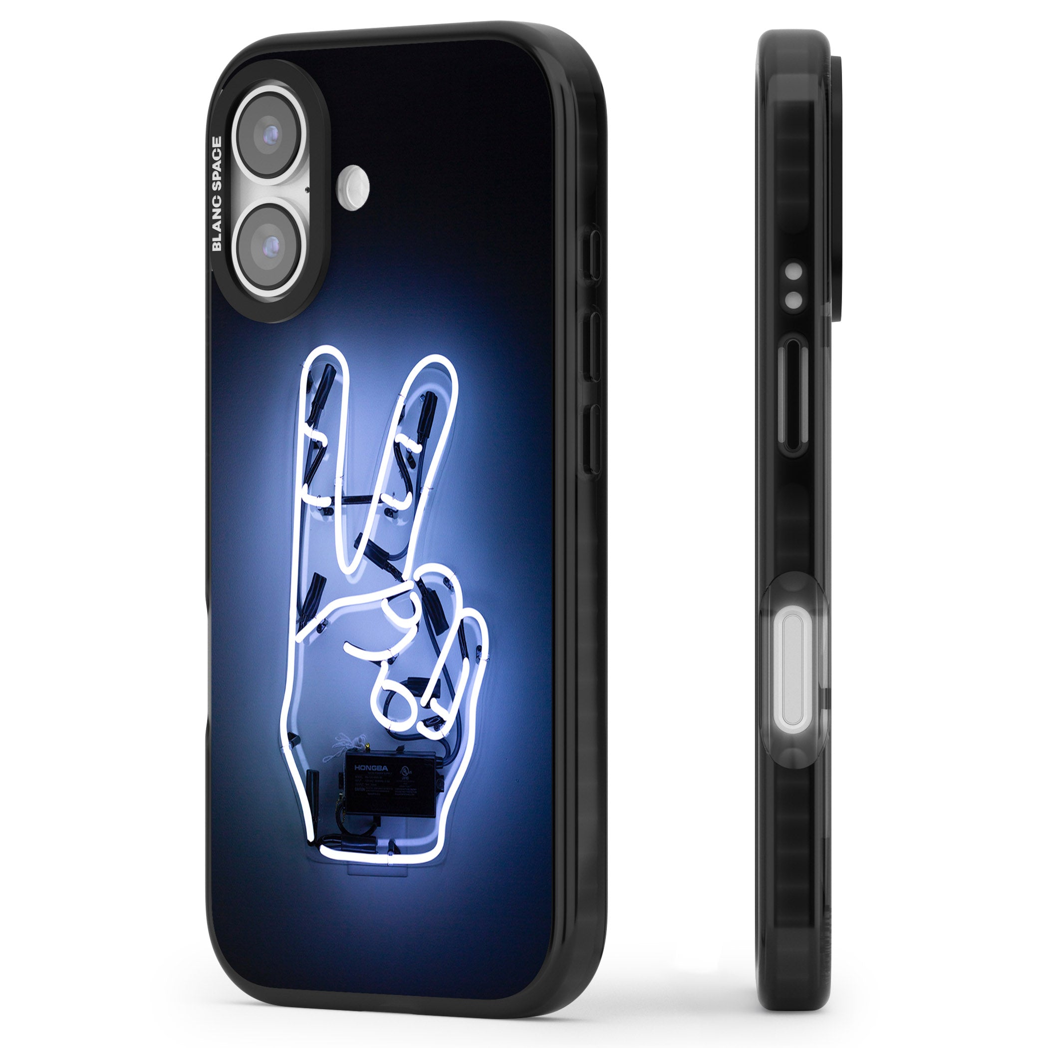 Neon Peace Sign iPhone 17 Impact Black Phone Case Side Profile