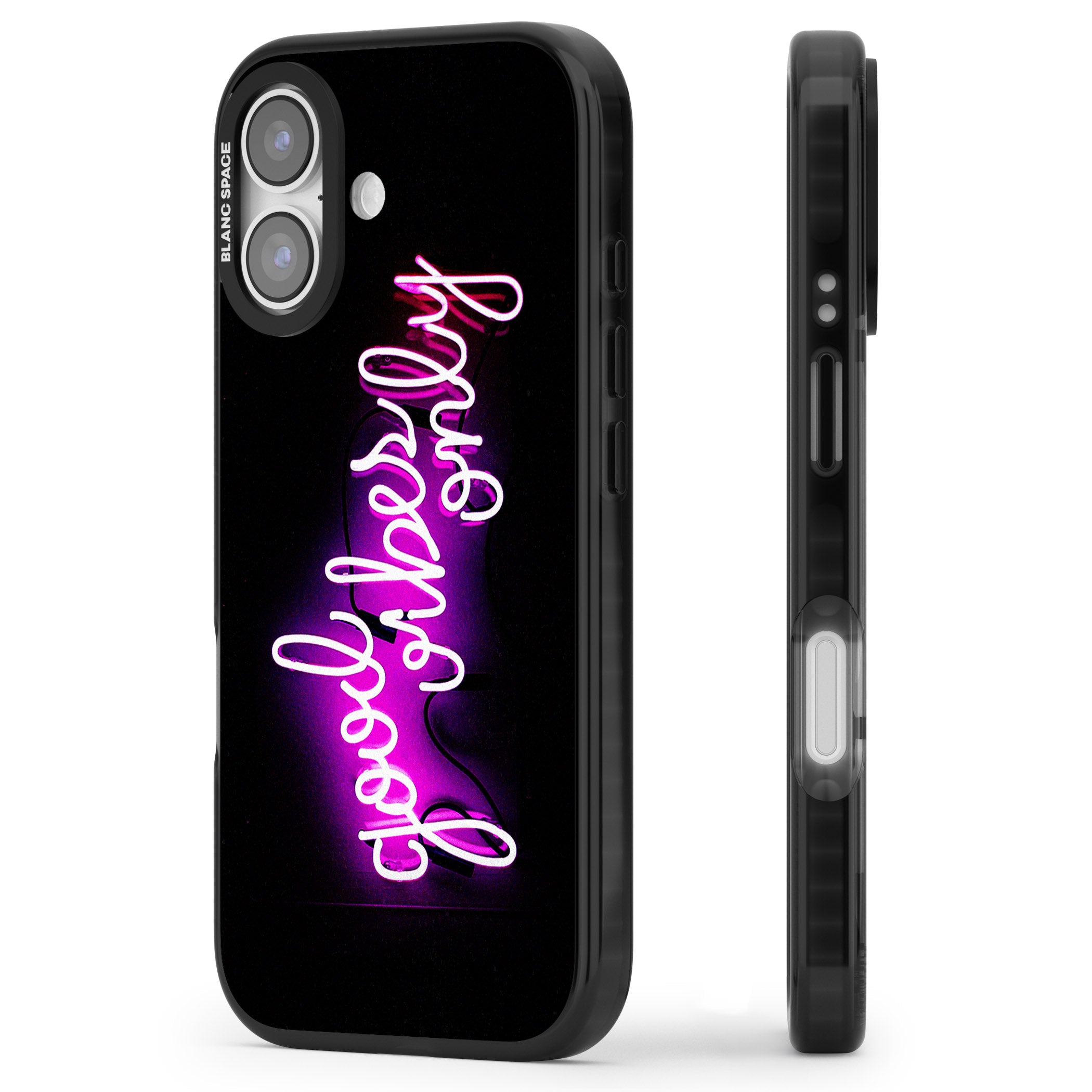 Good Vibes Only Neon Glow iPhone 17 Impact Black Phone Case Side Profile