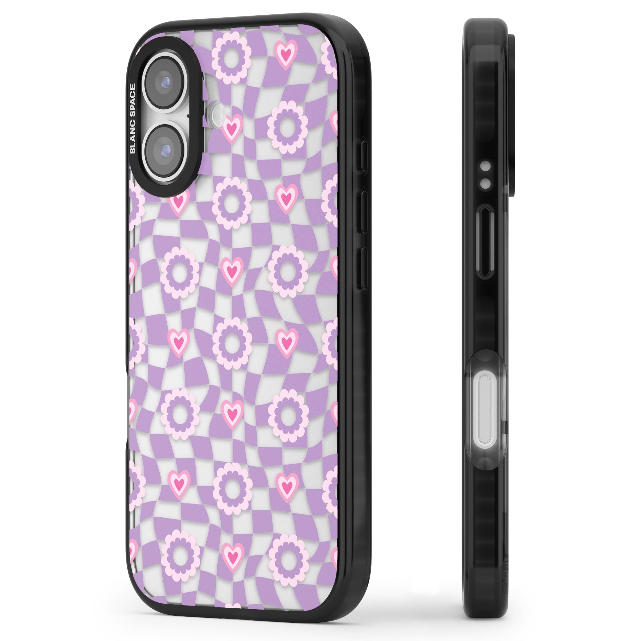 Checkered Love Pattern iPhone 17 Impact Black Phone Case Side Profile