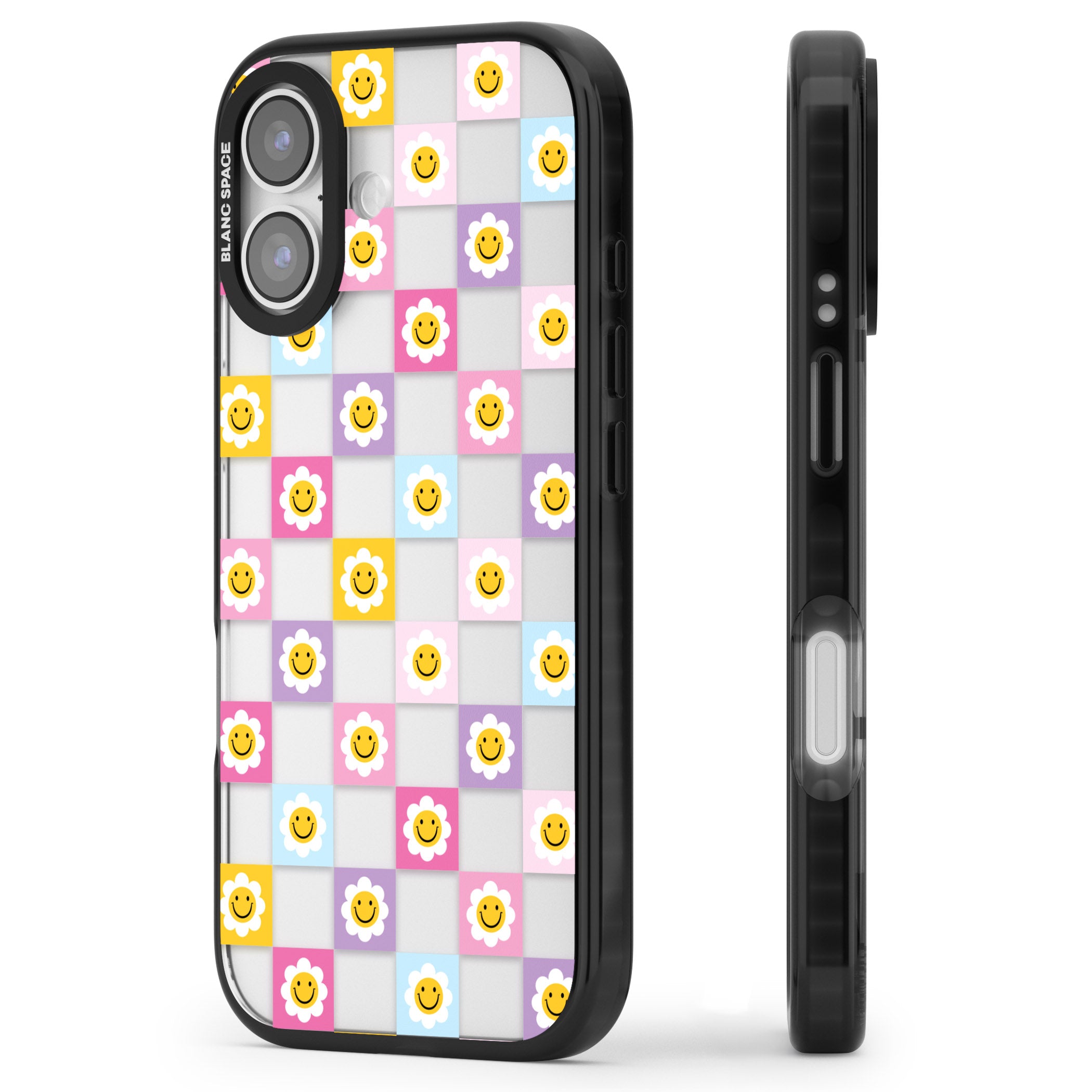 Daisy Squares Pattern iPhone 17 Impact Black Phone Case Side Profile