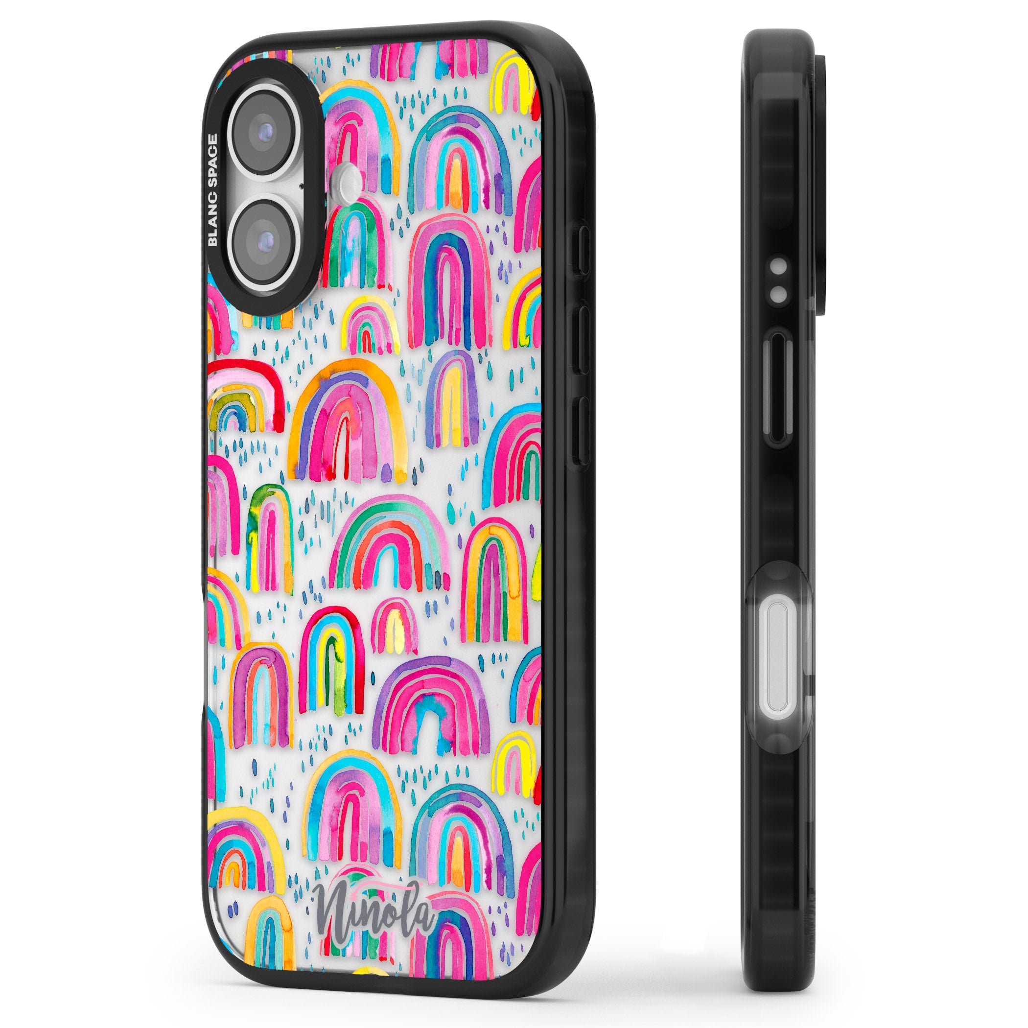 Watercolor Rainbow iPhone 17 Impact Black Phone Case Side Profile