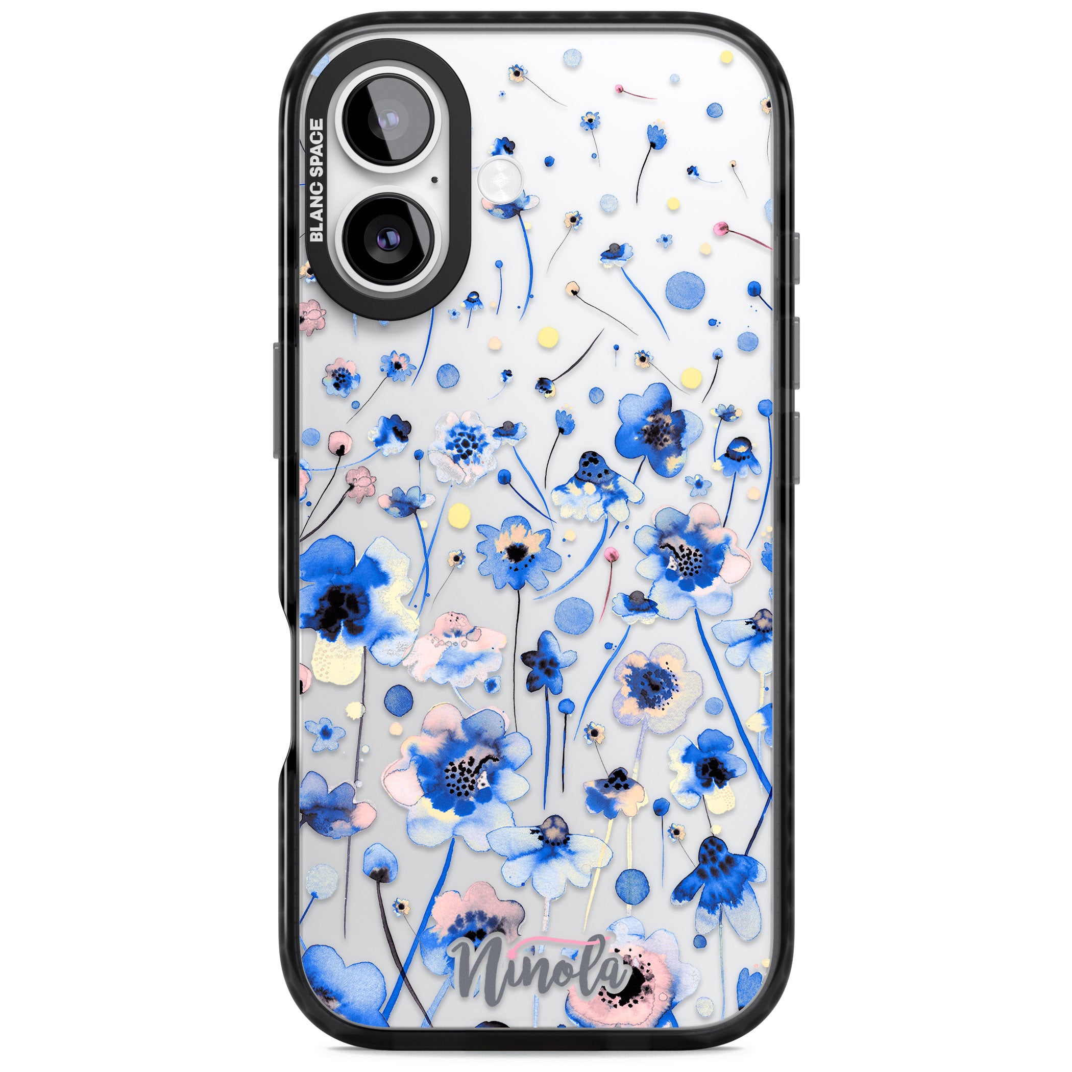 Ink Flowers Blue iPhone 17 Impact Black Phone Case