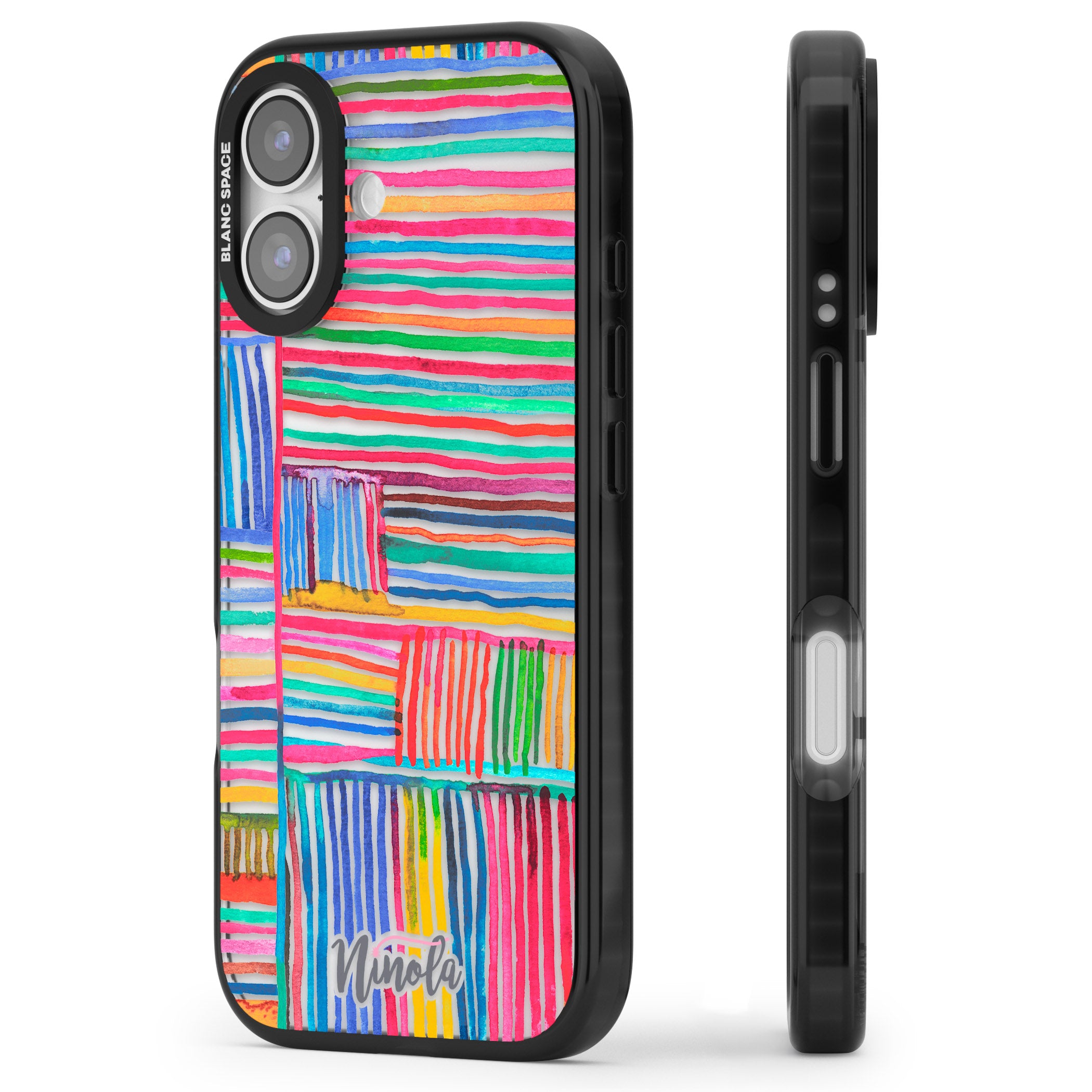 Vibrant Watercolor Lines iPhone 17 Impact Black Phone Case Side Profile