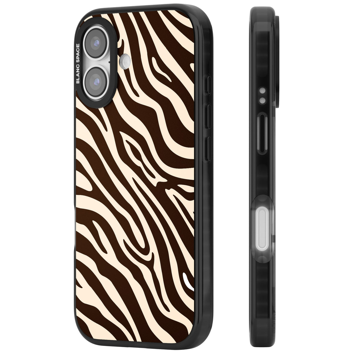 Mocha Zebra iPhone 16 / iPhone 16 Plus / iPhone 17 Impact Black Phone Case side