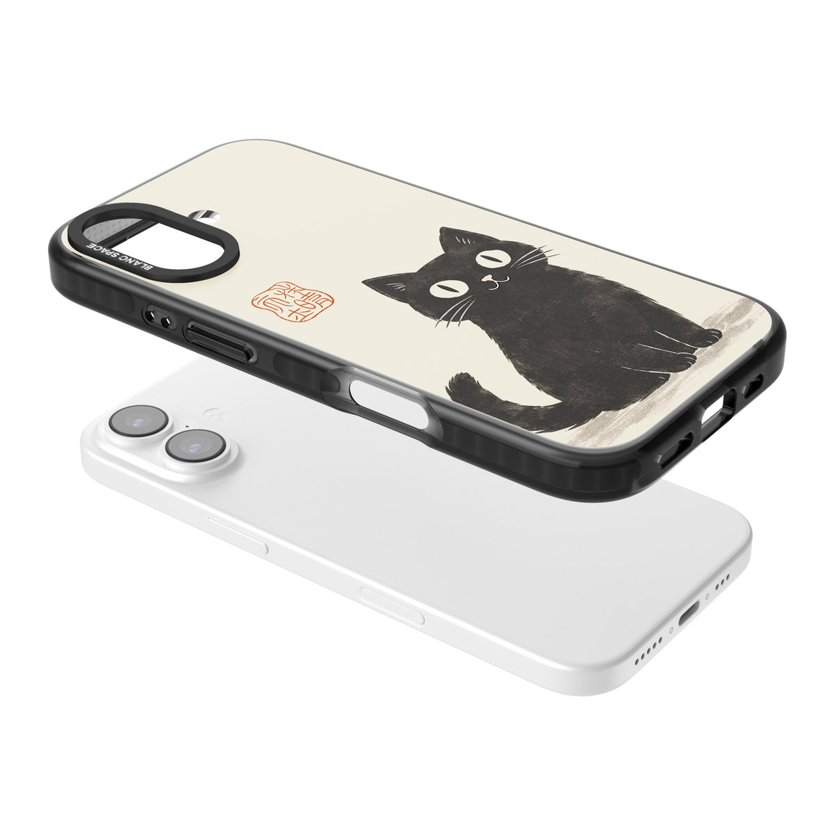 Black Ink Brushstroke Cat iPhone 16 / iPhone 16 Plus / iPhone 17 Impact Black Phone Case angled