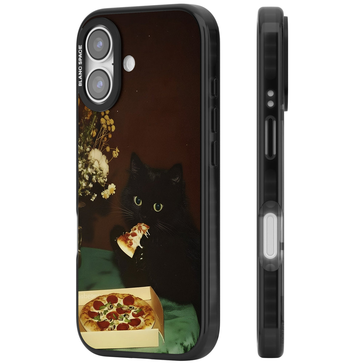 Late Night Snack Cat iPhone 16 / iPhone 16 Plus / iPhone 17 Impact Black Phone Case side