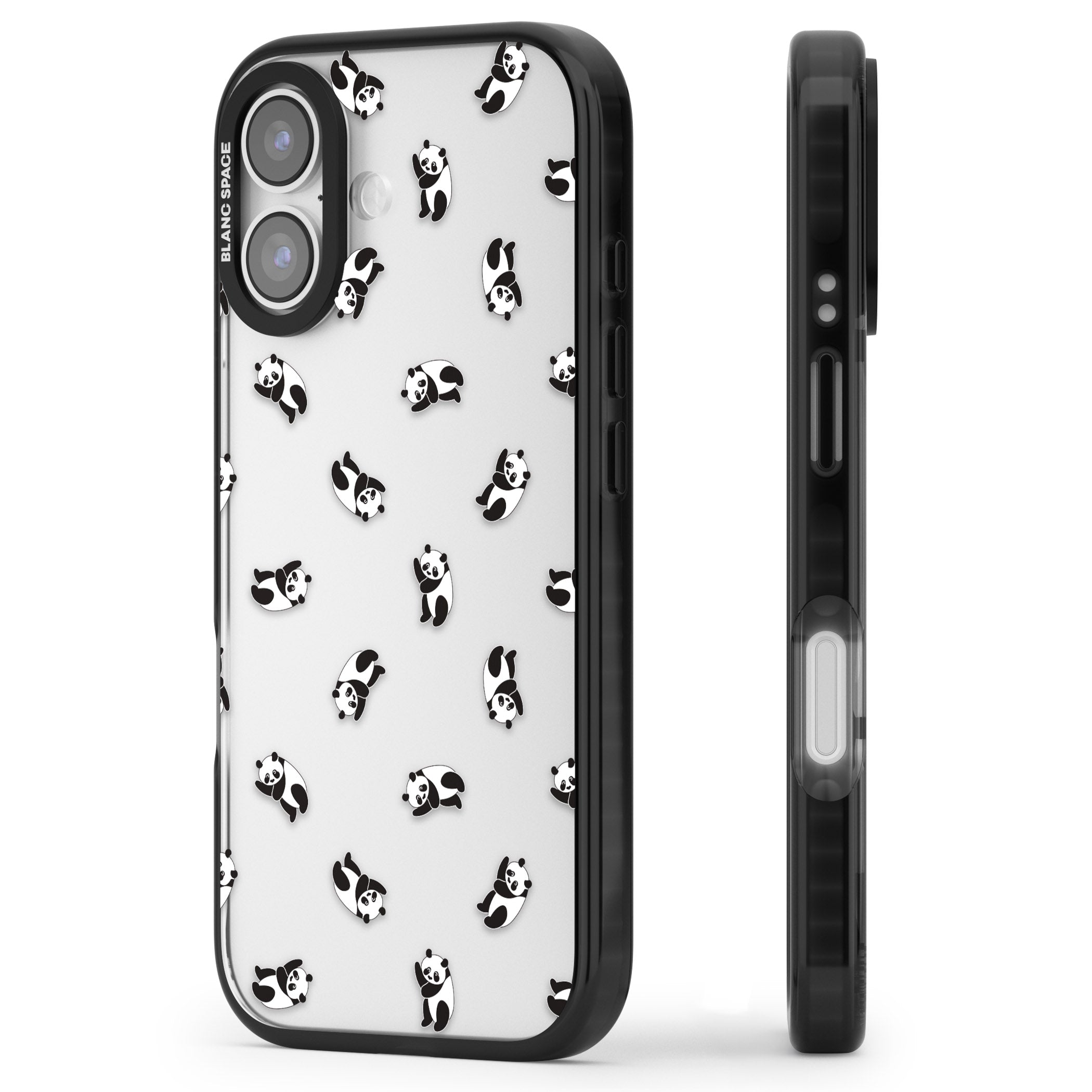 Tiny Panda Pattern iPhone 17 Impact Black Phone Case Side Profile