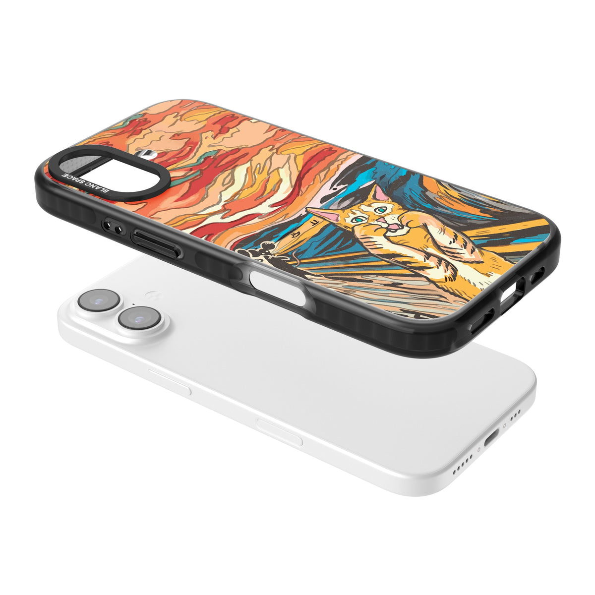 The Meow iPhone 16 / iPhone 16 Plus / iPhone 17 Impact Black Phone Case angled
