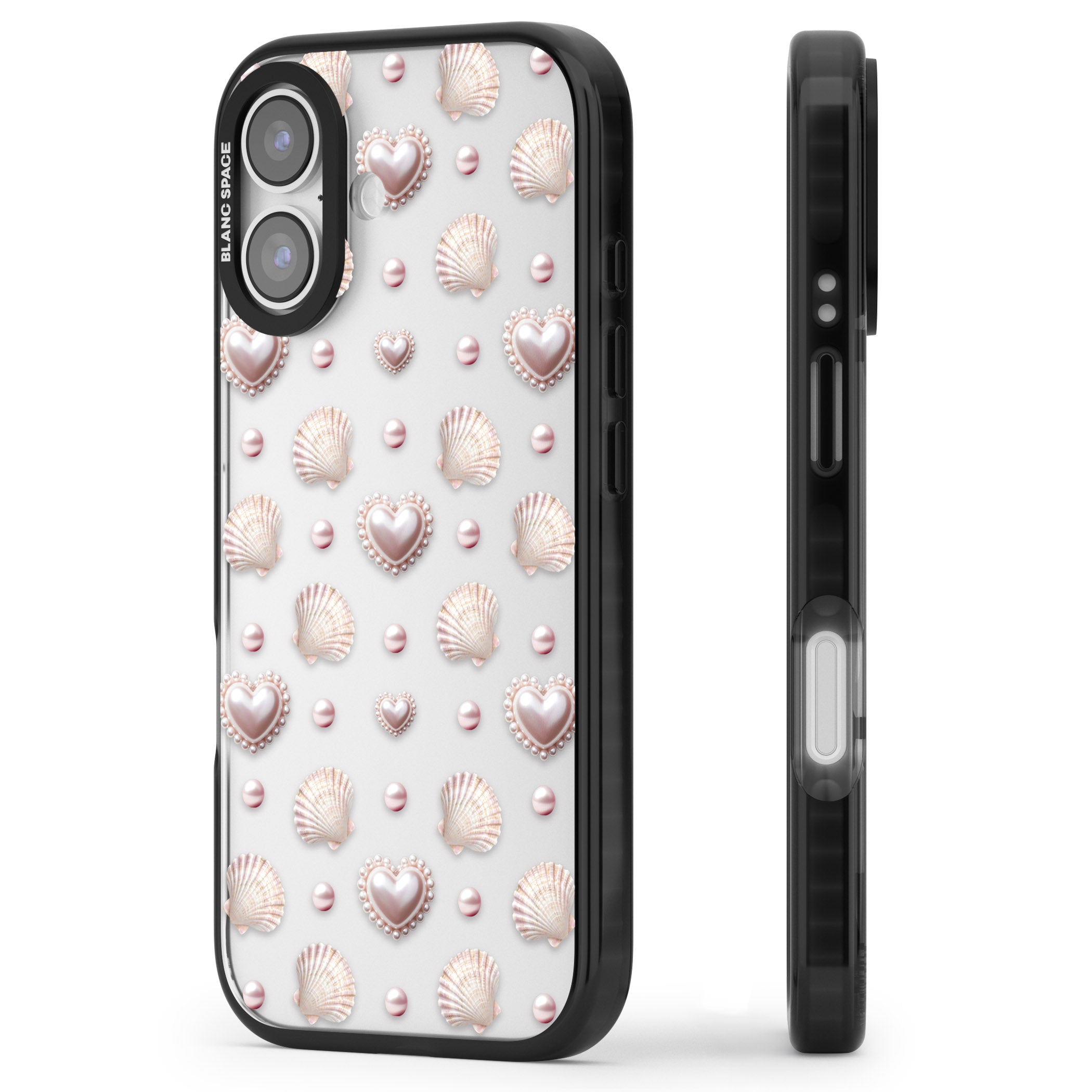 Pearl Hearts iPhone 17 Impact Black Phone Case Side Profile