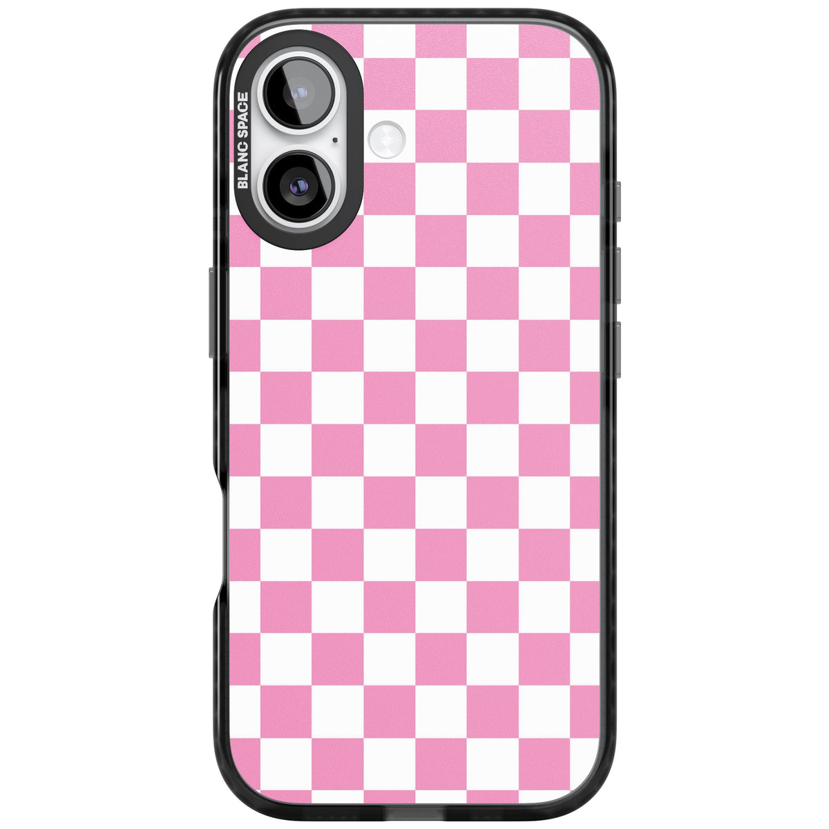 Pink Checkerboard iPhone 16 / iPhone 16 Plus / iPhone 17 Impact Black Phone Case front