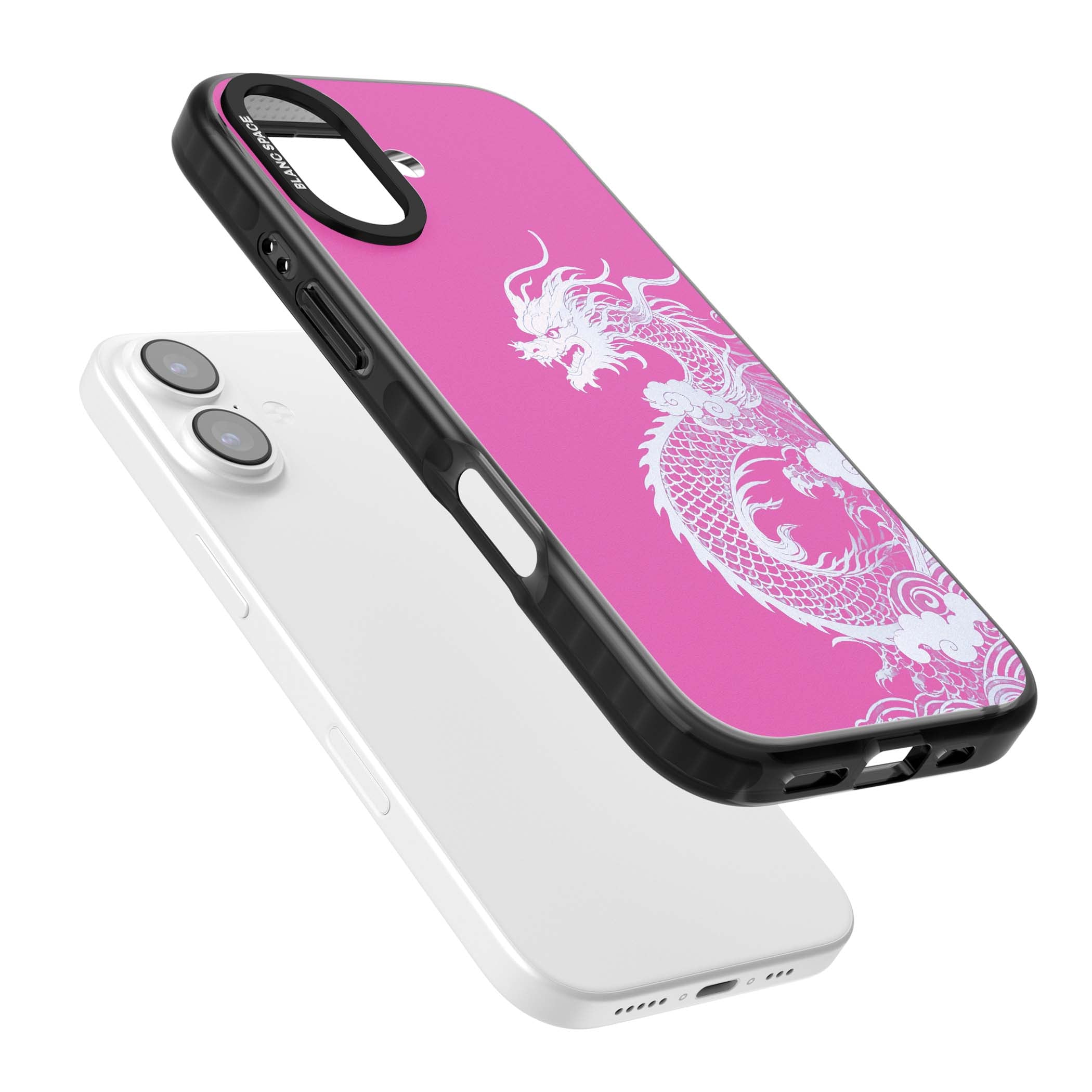 Pink Empress chinese dragon iPhone case featuring a white dragon, swirling clouds and pink dragon wallpaper backdrop | Clear Impact case for iPhone 17