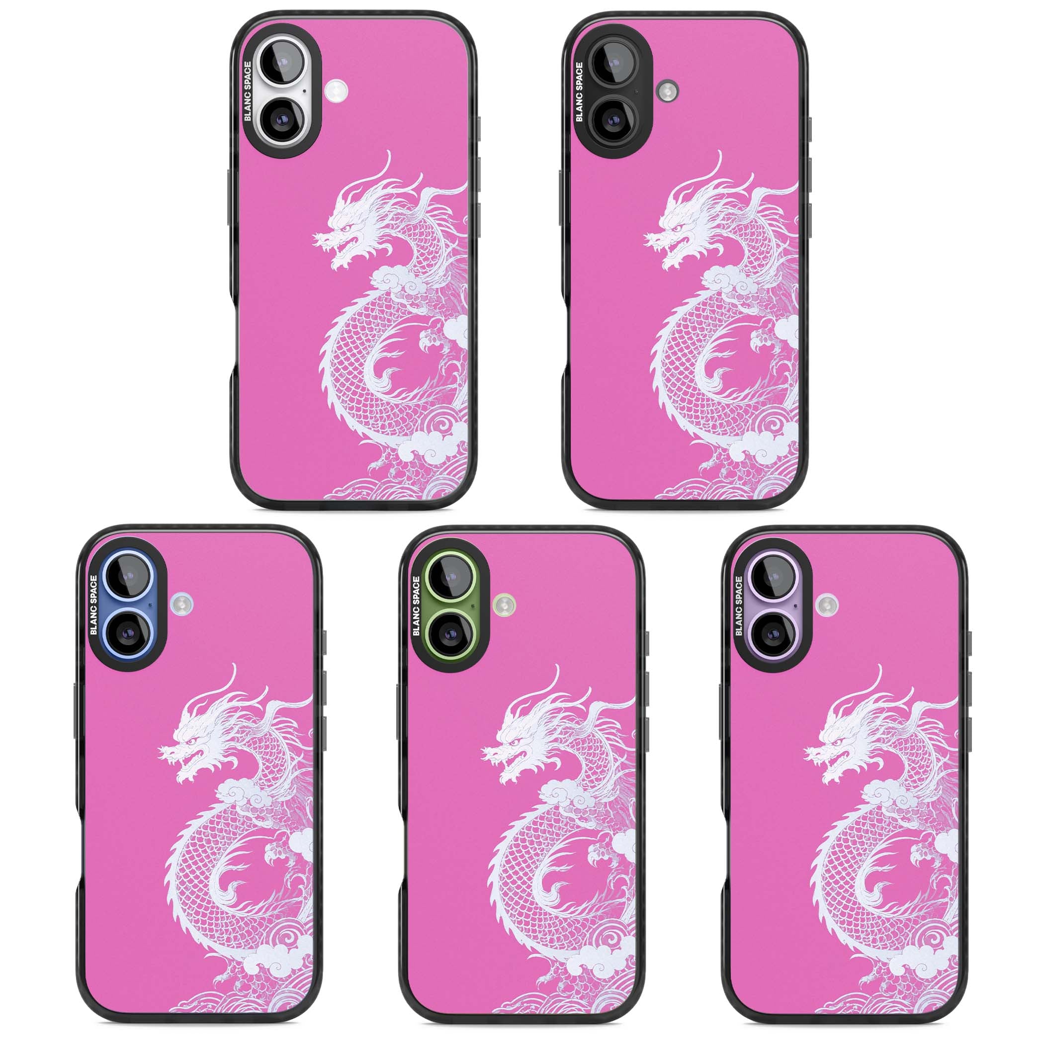Pink Empress chinese dragon iPhone case featuring a white dragon, swirling clouds and pink dragon wallpaper backdrop | Clear Impact case for iPhone 17