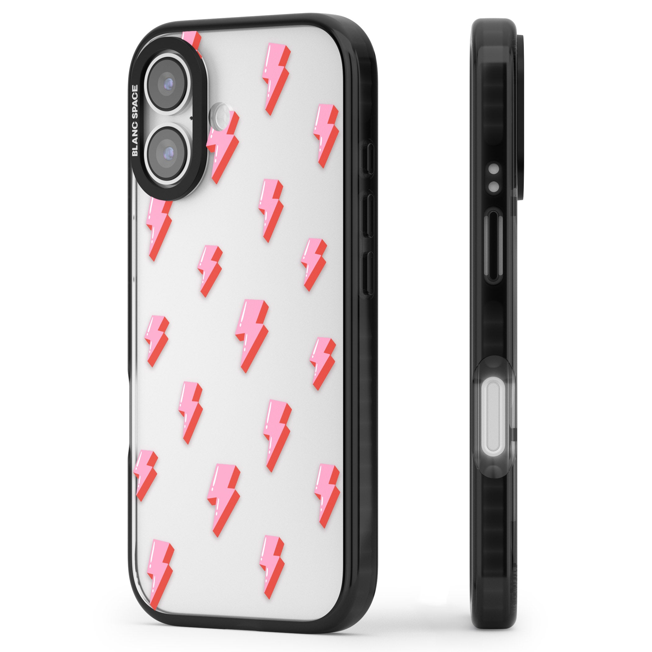 Pink Bolt Pattern iPhone 17 Impact Black Phone Case Side Profile