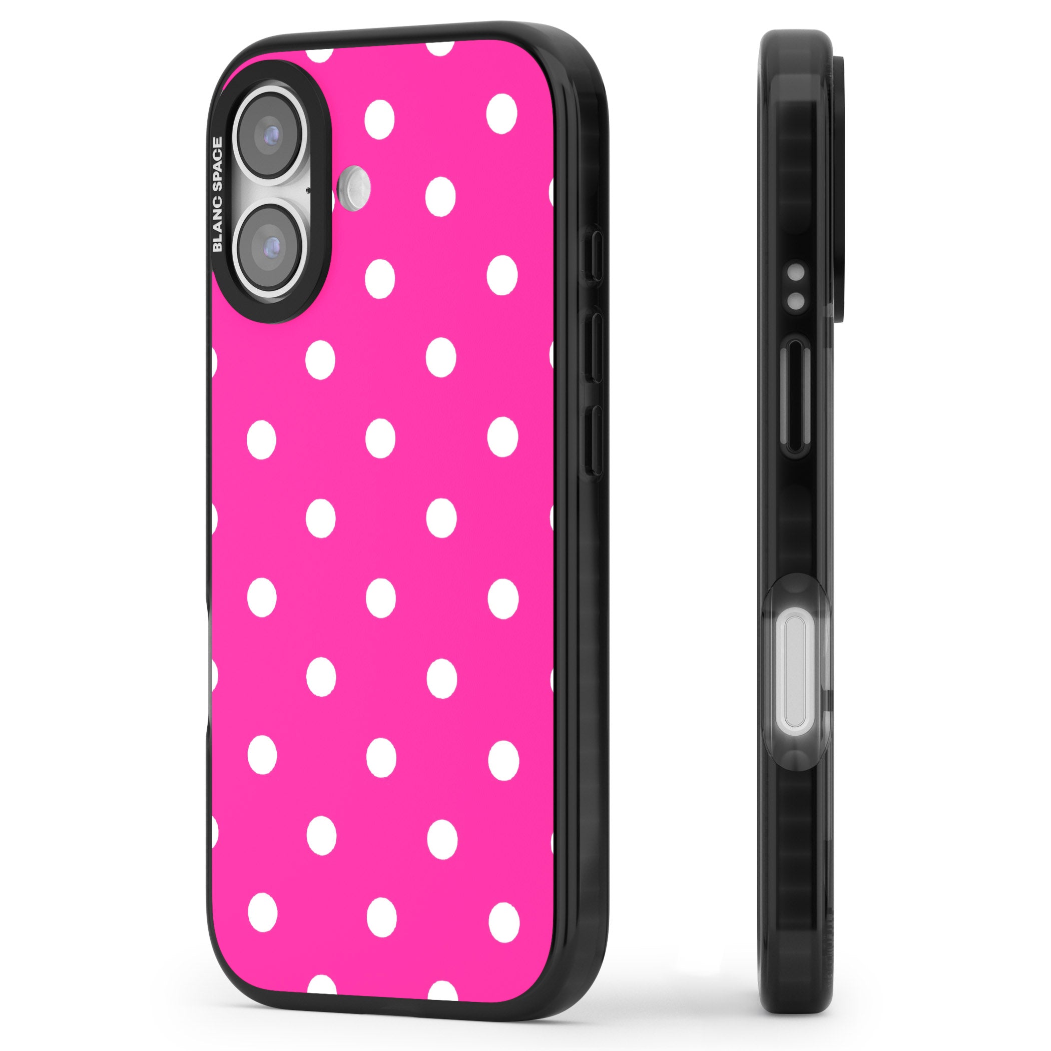 Pink Polka Dot iPhone 17 Impact Black Phone Case Side Profile