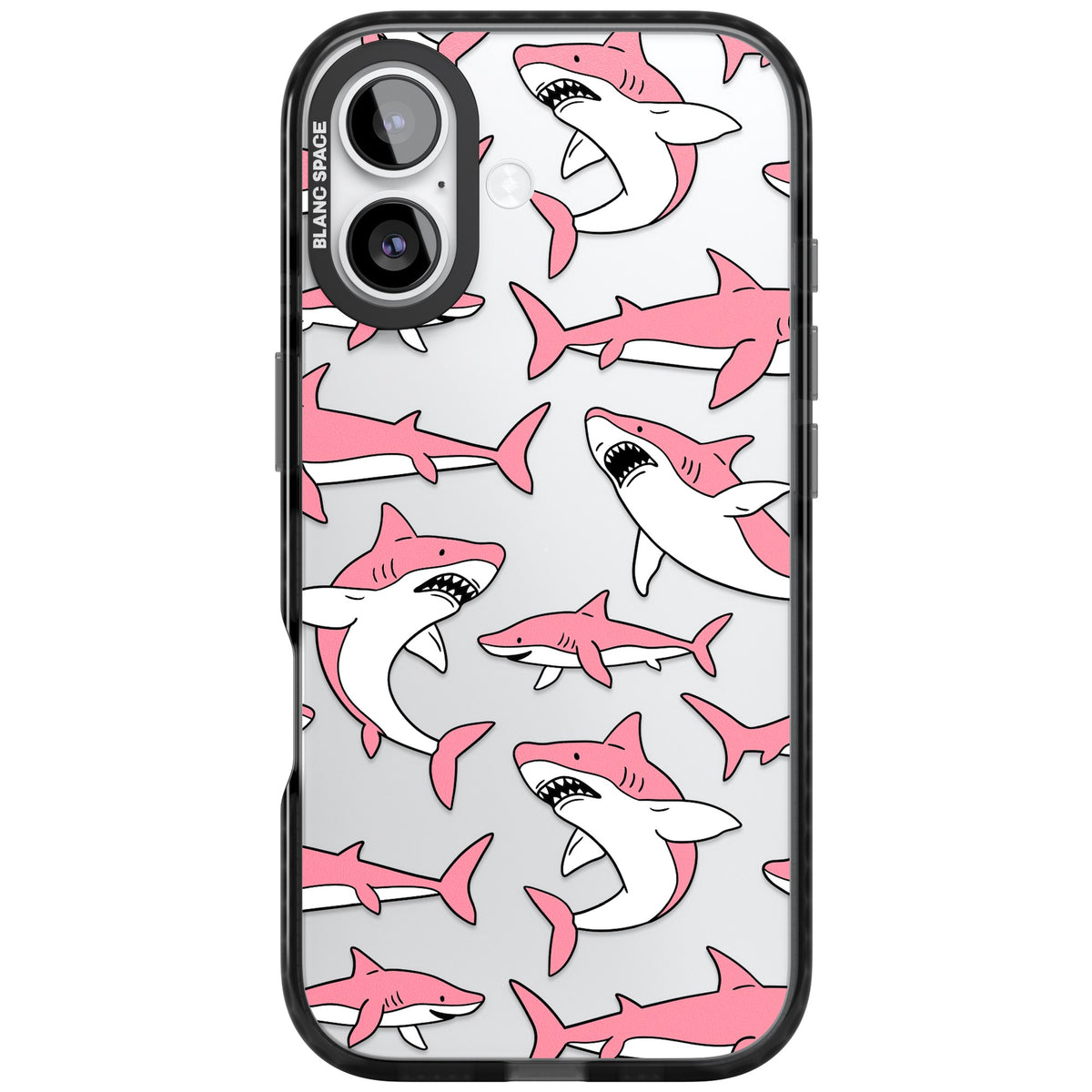 Bubblegum Sharks iPhone 16 / iPhone 16 Plus / iPhone 17 Impact Black Phone Case front