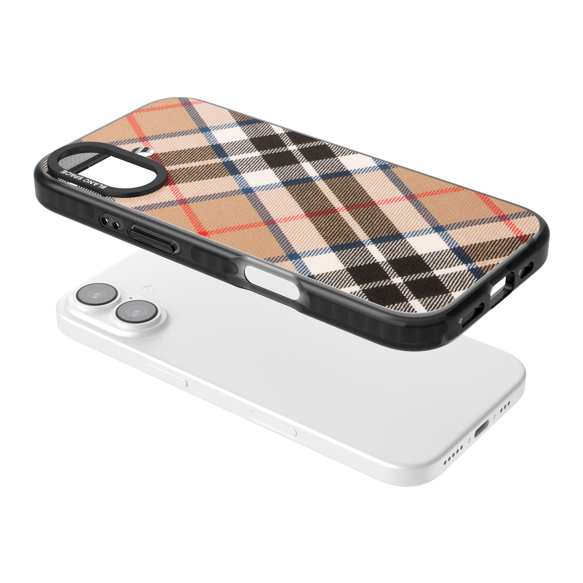 Haymarket Check iPhone 16 / iPhone 16 Plus / iPhone 17 Impact Black Phone Case angled