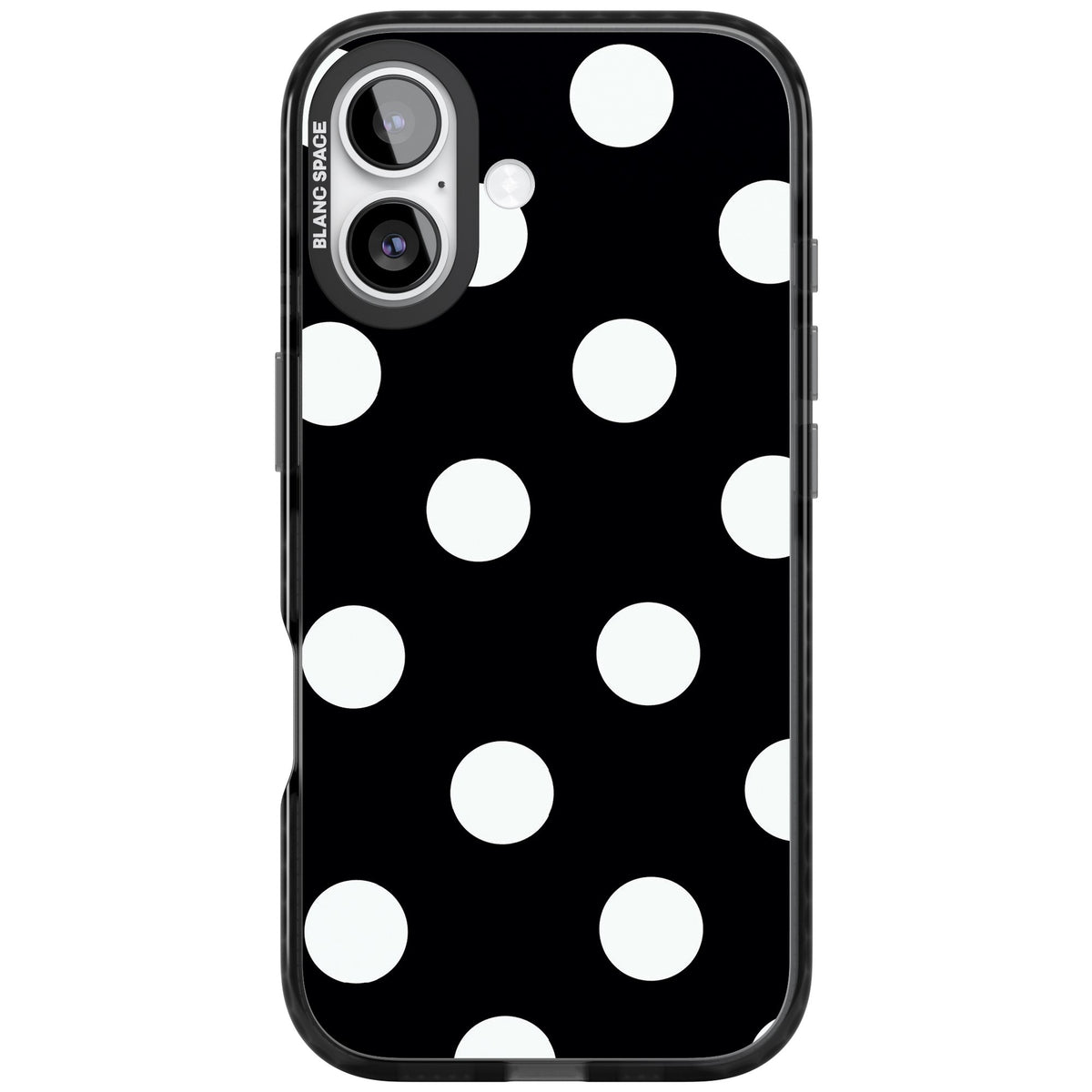 Chic Black Polka Dot iPhone 16 / iPhone 16 Plus / iPhone 17 Impact Black Phone Case front