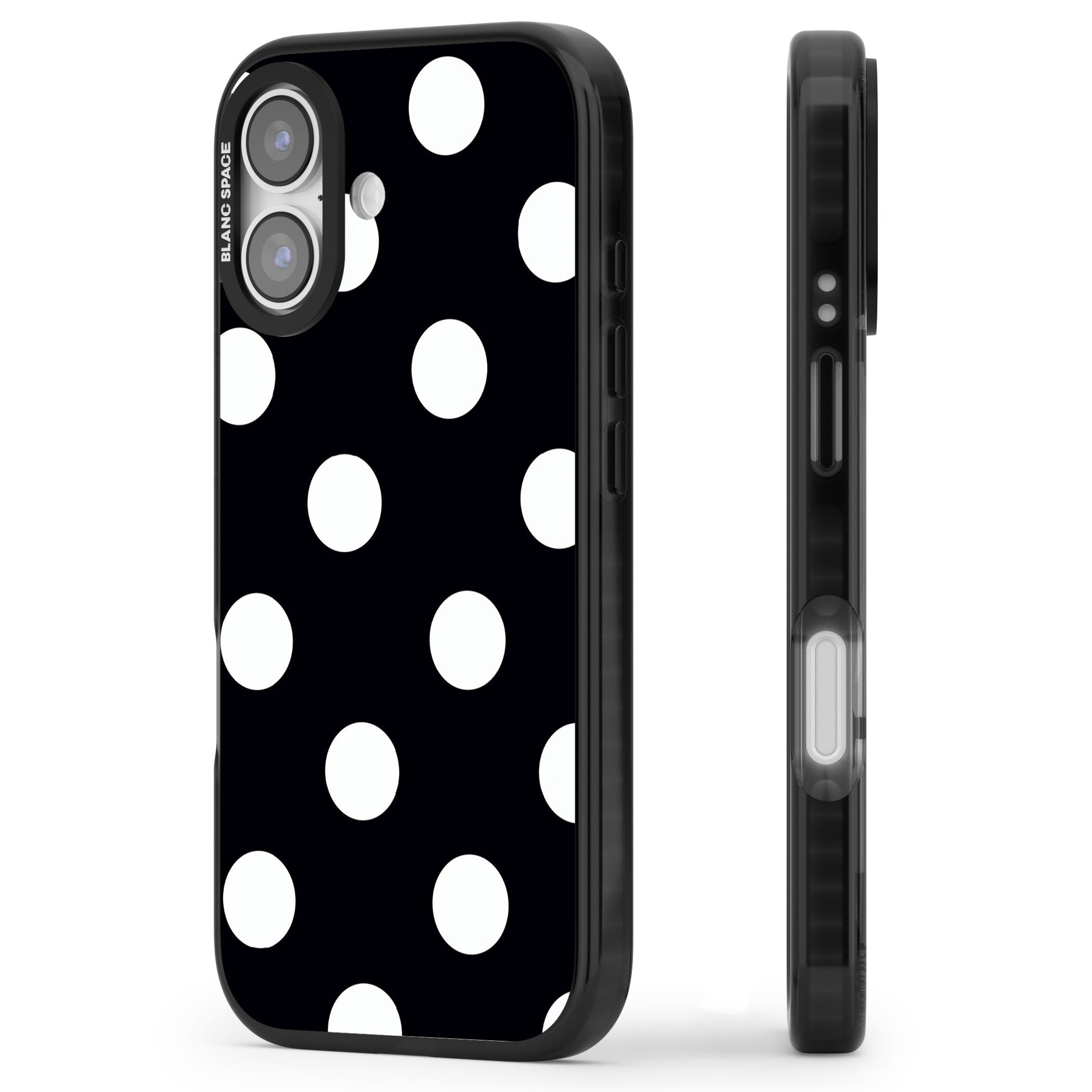 Chic Black Polka Dot iPhone 17 Impact Black Phone Case Side Profile