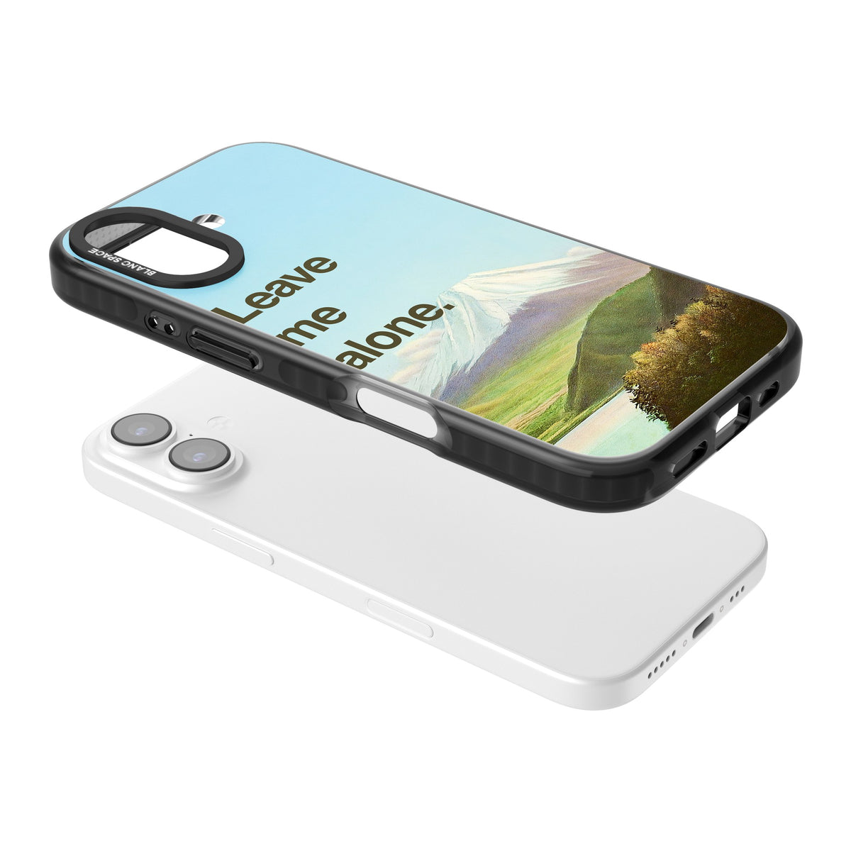 Leave Me Alone iPhone 16 / iPhone 16 Plus / iPhone 17 Impact Black Phone Case angled