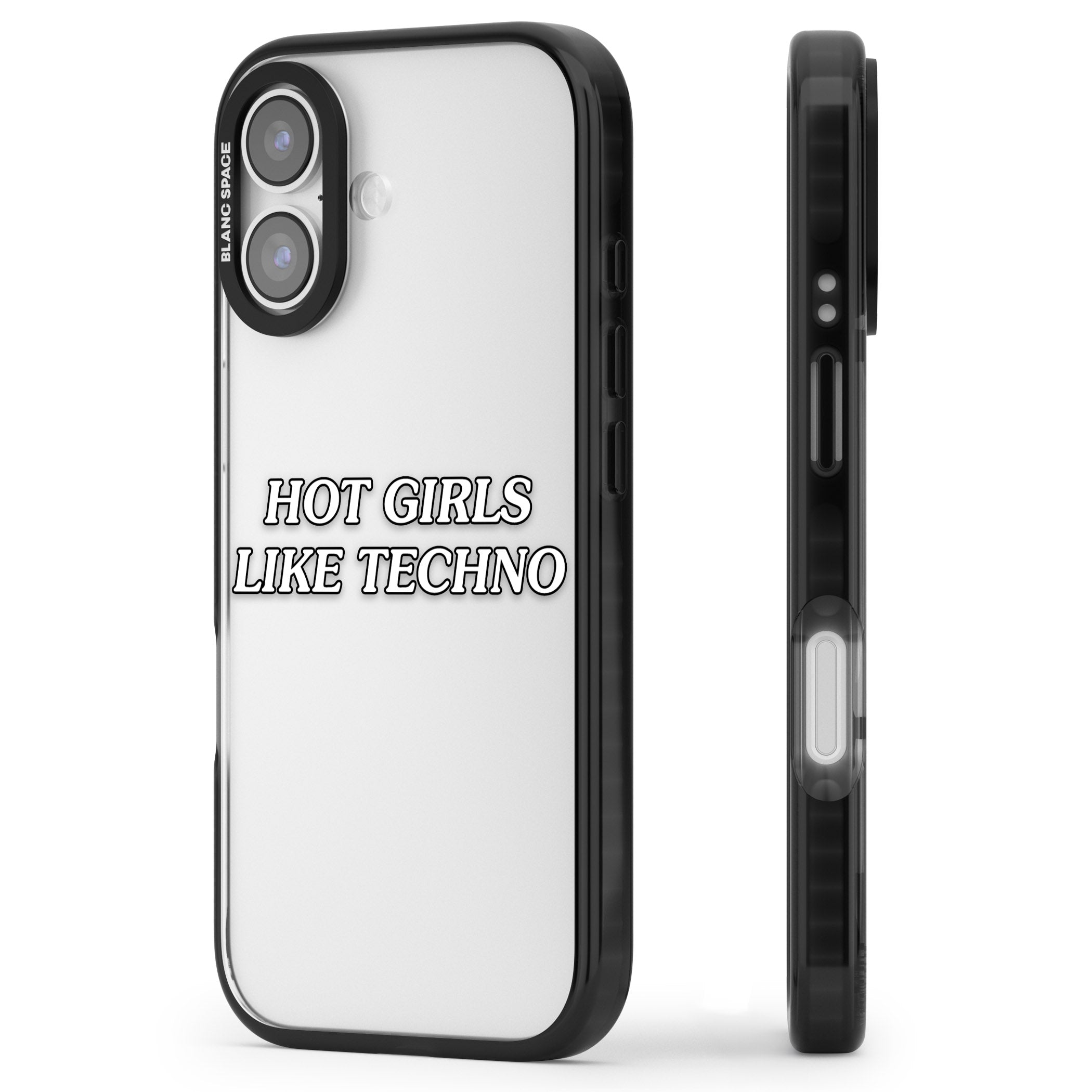 Hot Girls Like Techno iPhone 17 Impact Black Phone Case Side Profile