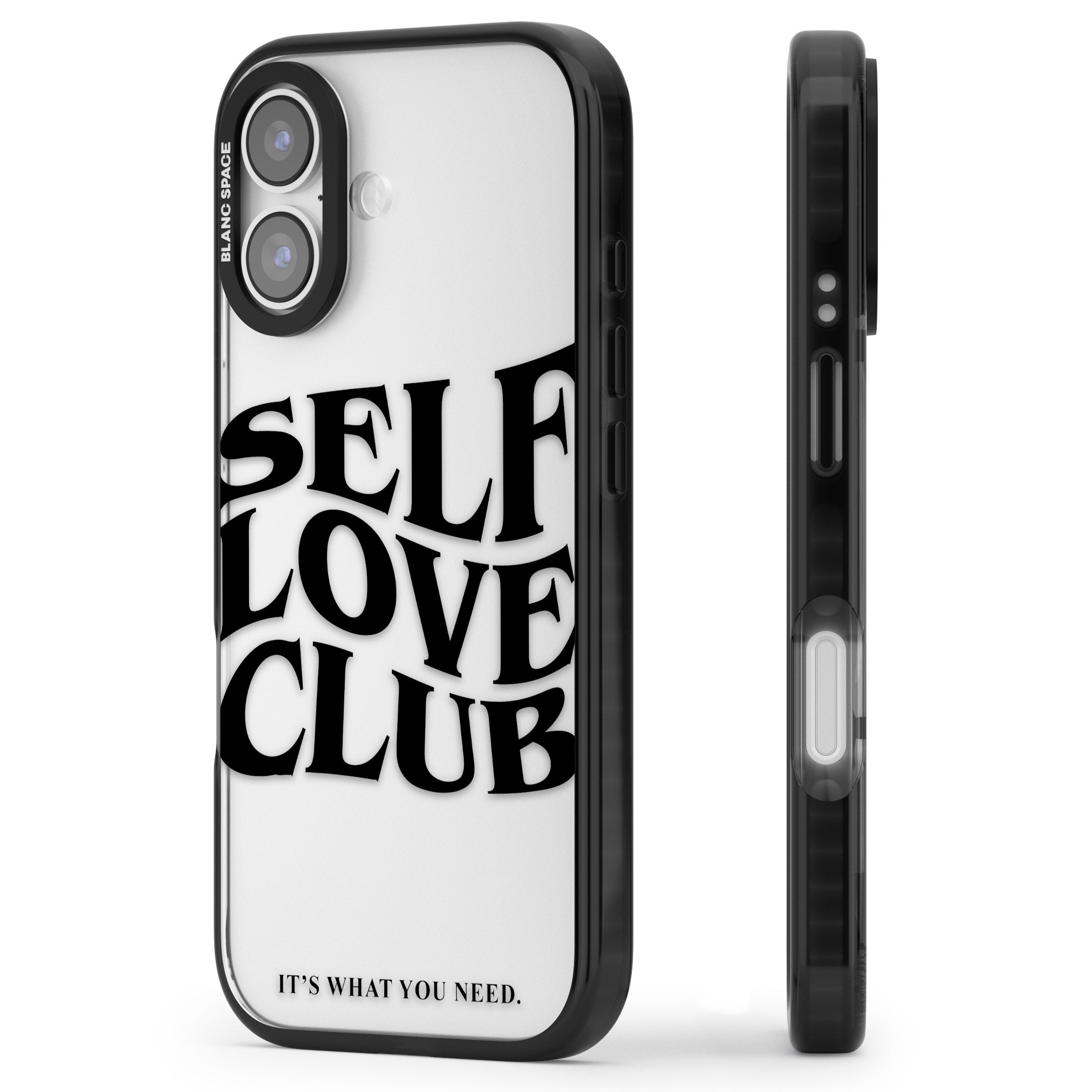 Self Love Club Black iPhone 17 Impact Black Phone Case Side Profile