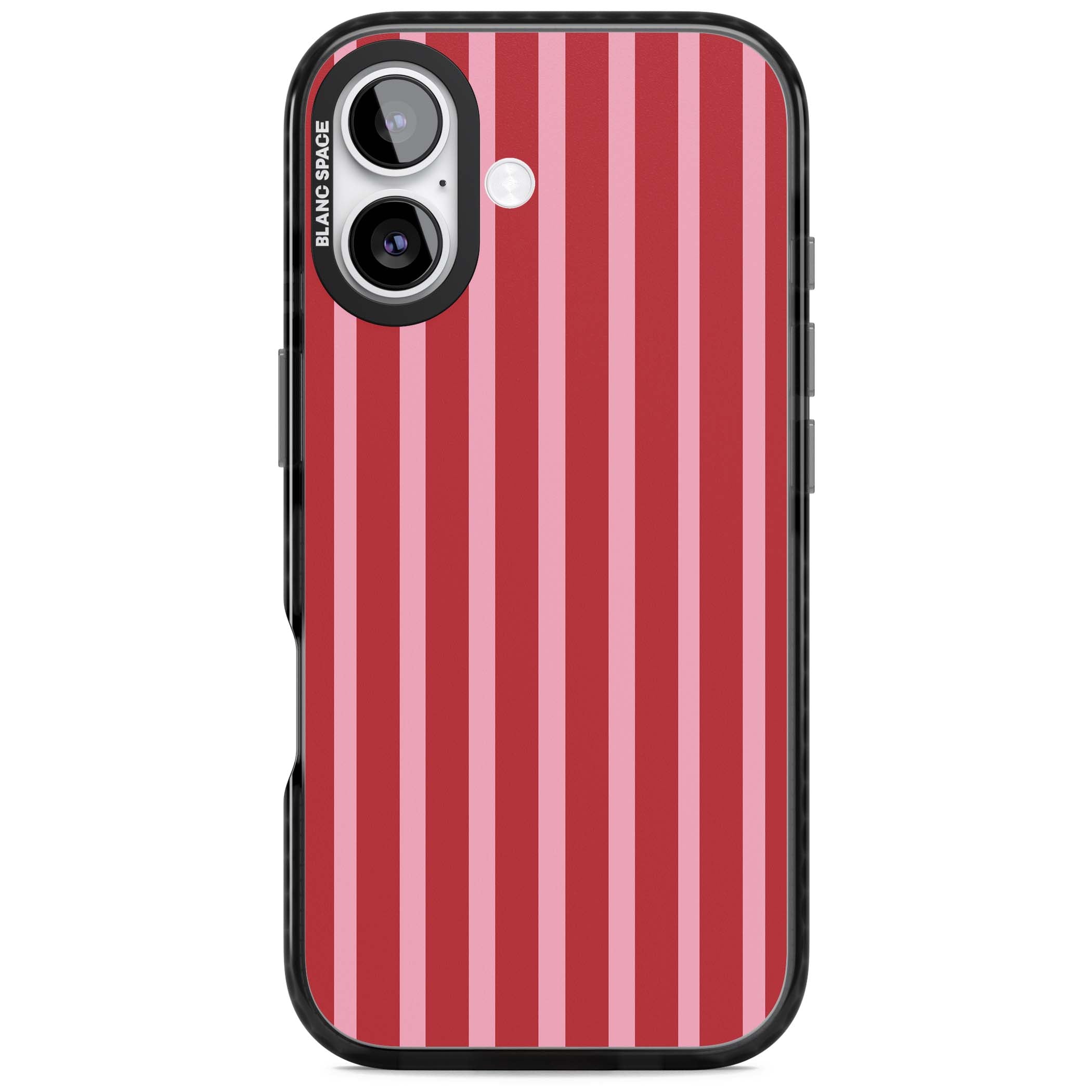 Raspberry Stripe coquette iPhone case featuring red and pink vertical stripes in a candy-inspired pattern | Clear Impact case for iPhone 17