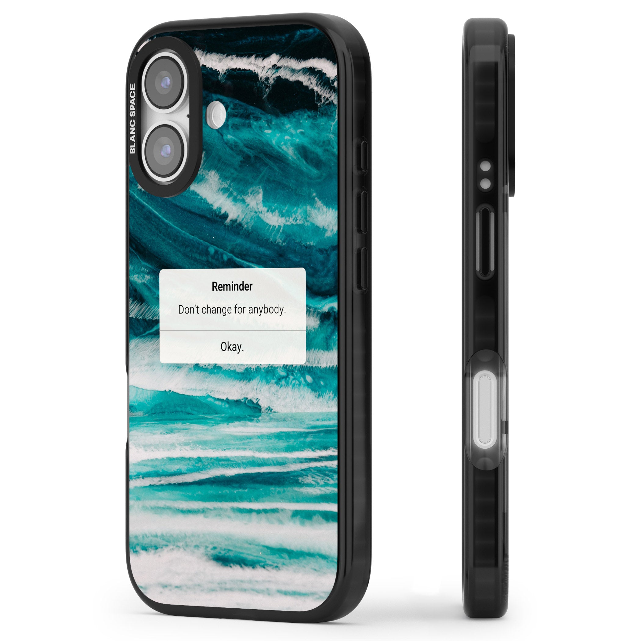 Ocean Vibe Reminder iPhone 17 Impact Black Phone Case Side Profile