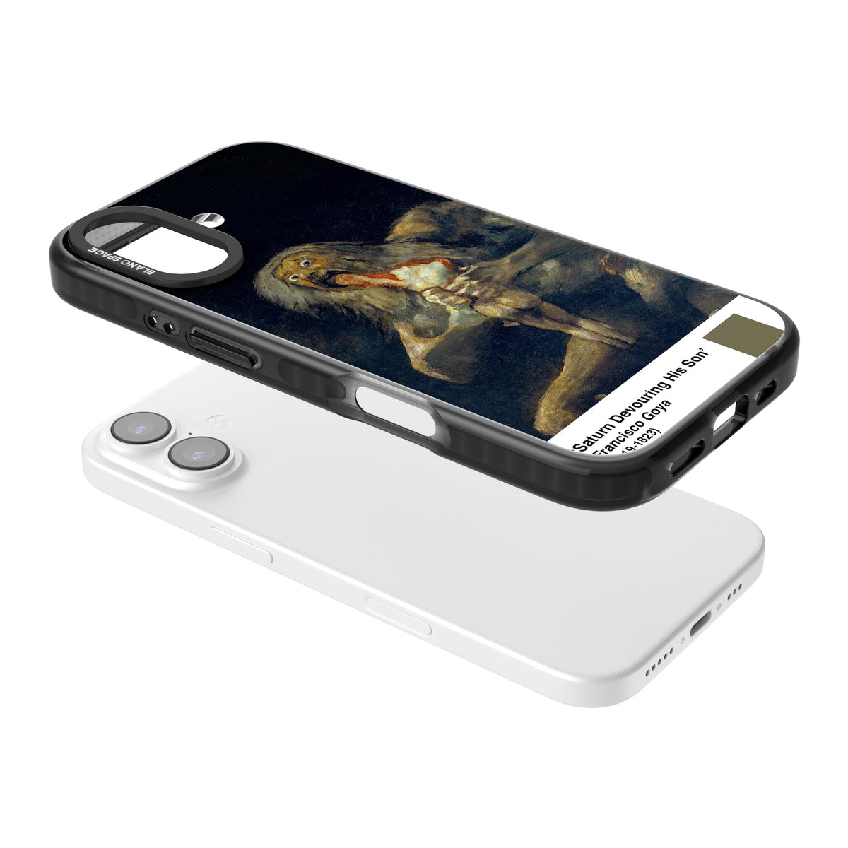 Saturn Devouring His Son iPhone 16 / iPhone 16 Plus / iPhone 17 Impact Black Phone Case angled