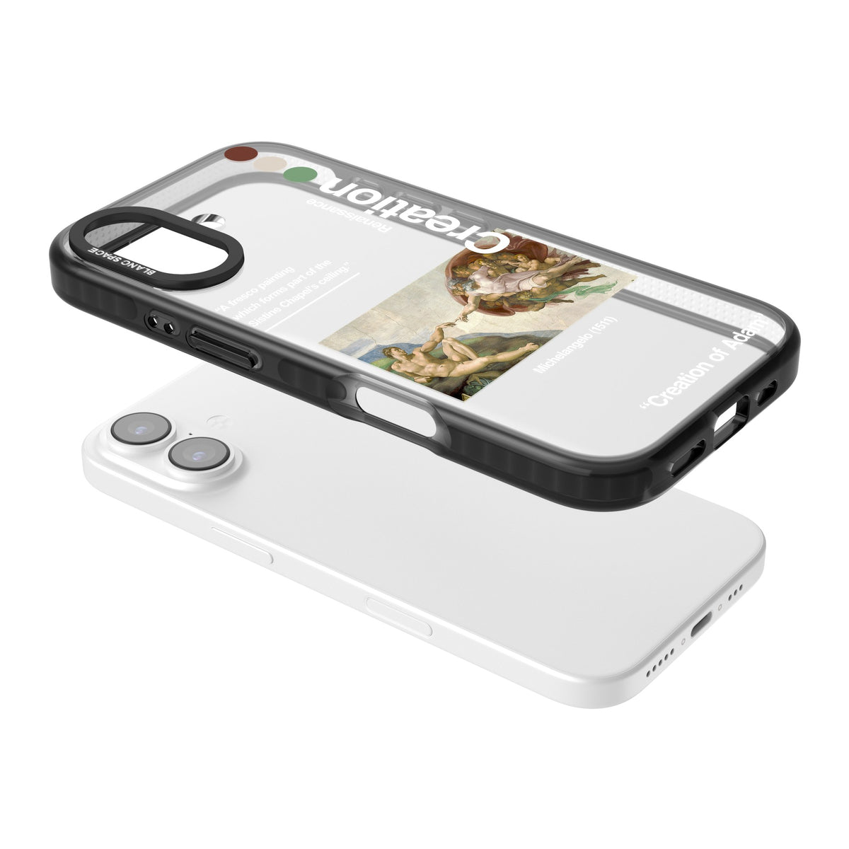 Creation Of Adam Michelangelo iPhone 16 / iPhone 16 Plus / iPhone 17 Impact Black Phone Case angled
