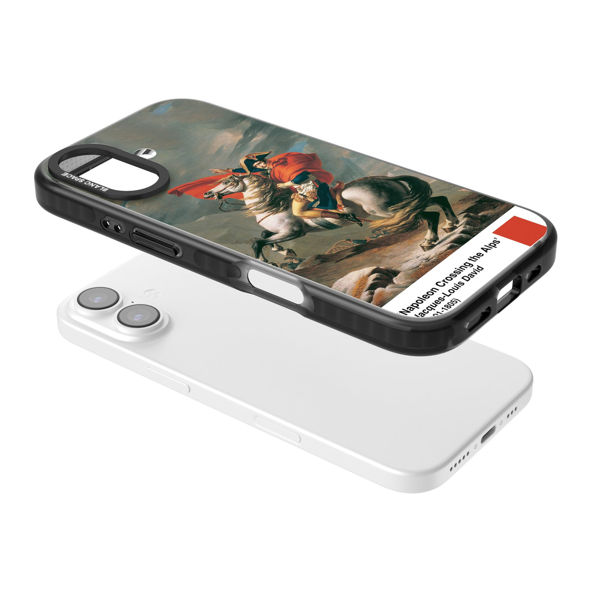 Napoleon Crossing The Alps iPhone 16 / iPhone 16 Plus / iPhone 17 Impact Black Phone Case angled