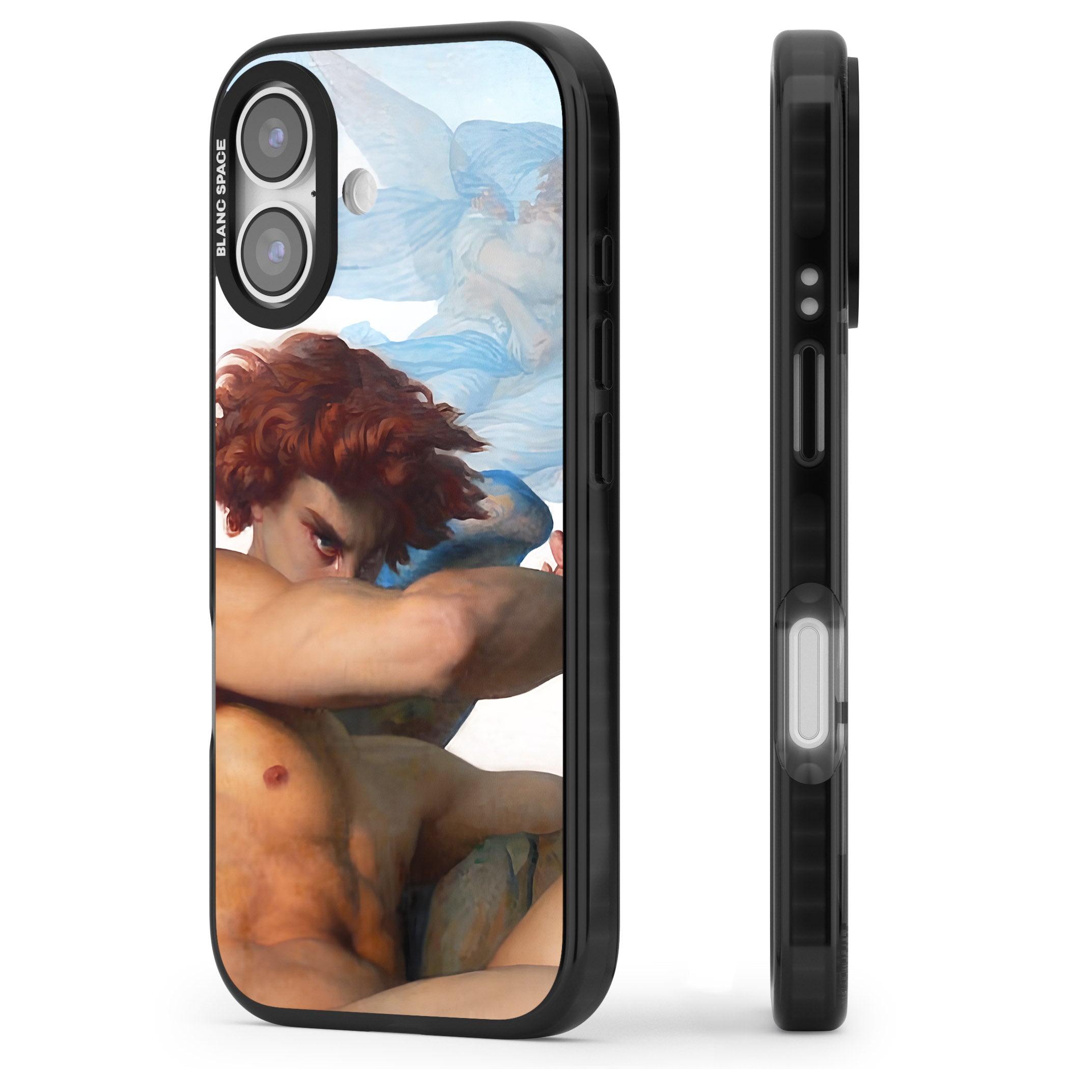 The Fallen Angel iPhone 17 Impact Black Phone Case Side Profile
