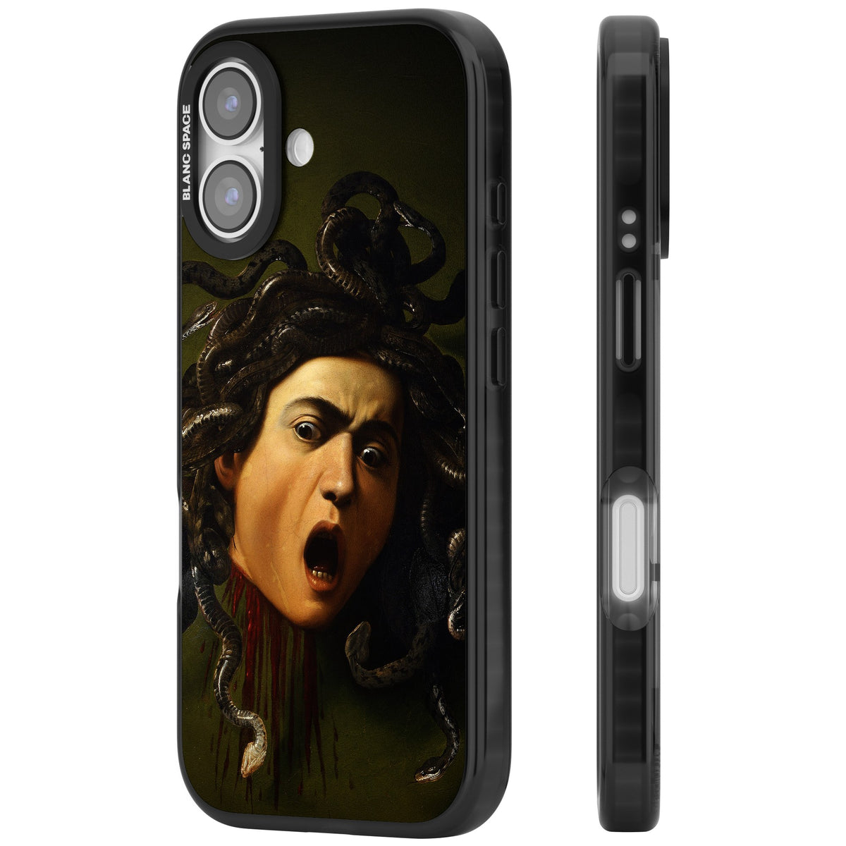 Head of Medusa iPhone 16 / iPhone 16 Plus / iPhone 17 Impact Black Phone Case side