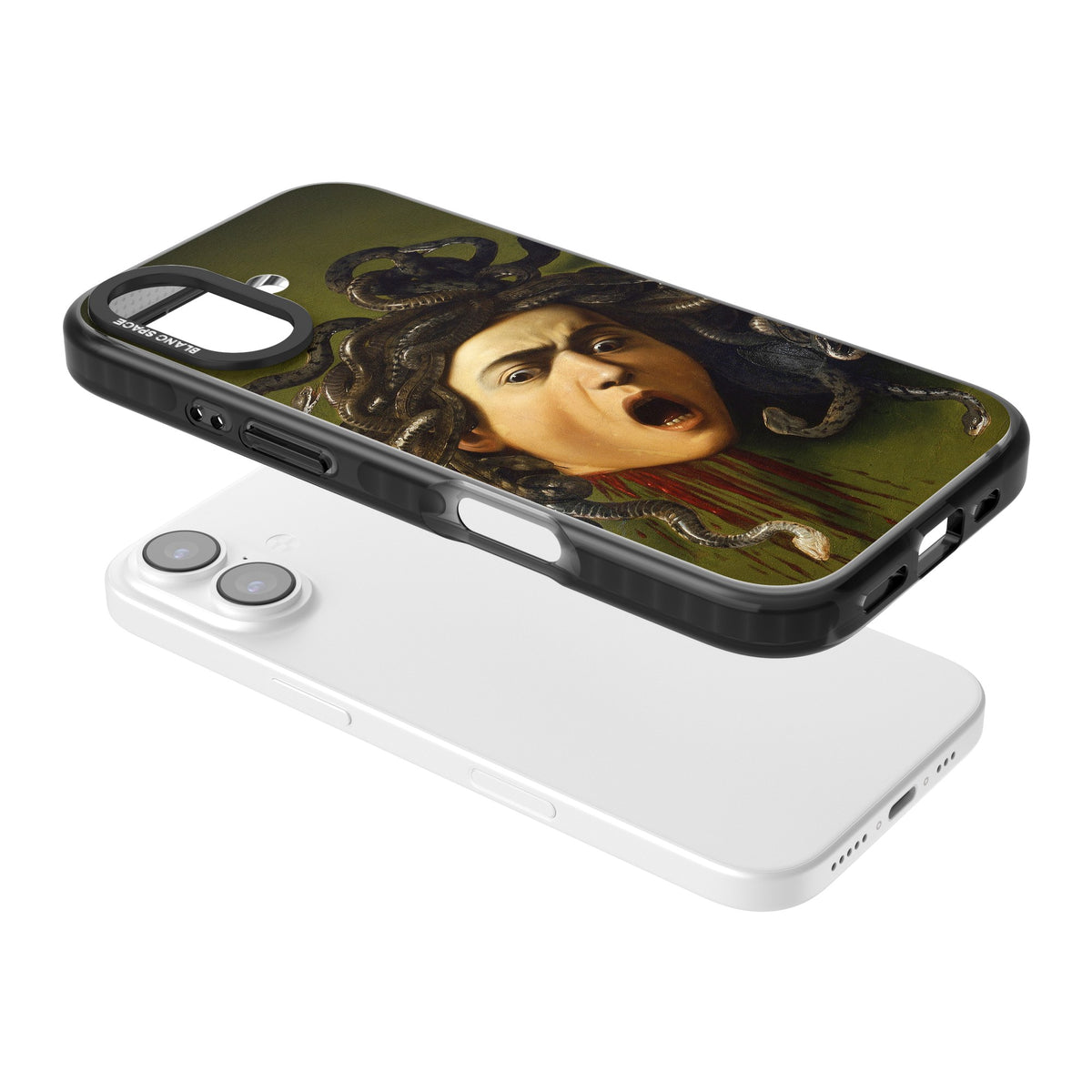 Head of Medusa iPhone 16 / iPhone 16 Plus / iPhone 17 Impact Black Phone Case angled